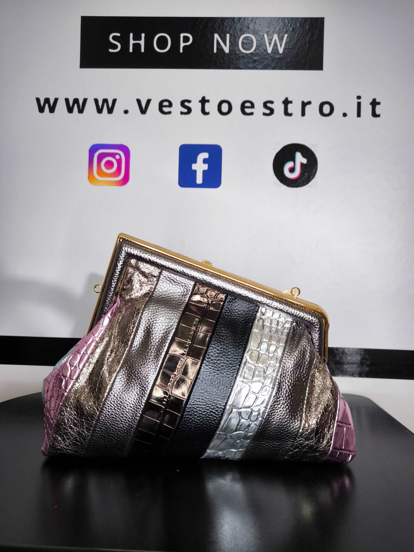 Clutch multicolor con tracolla - bronzo