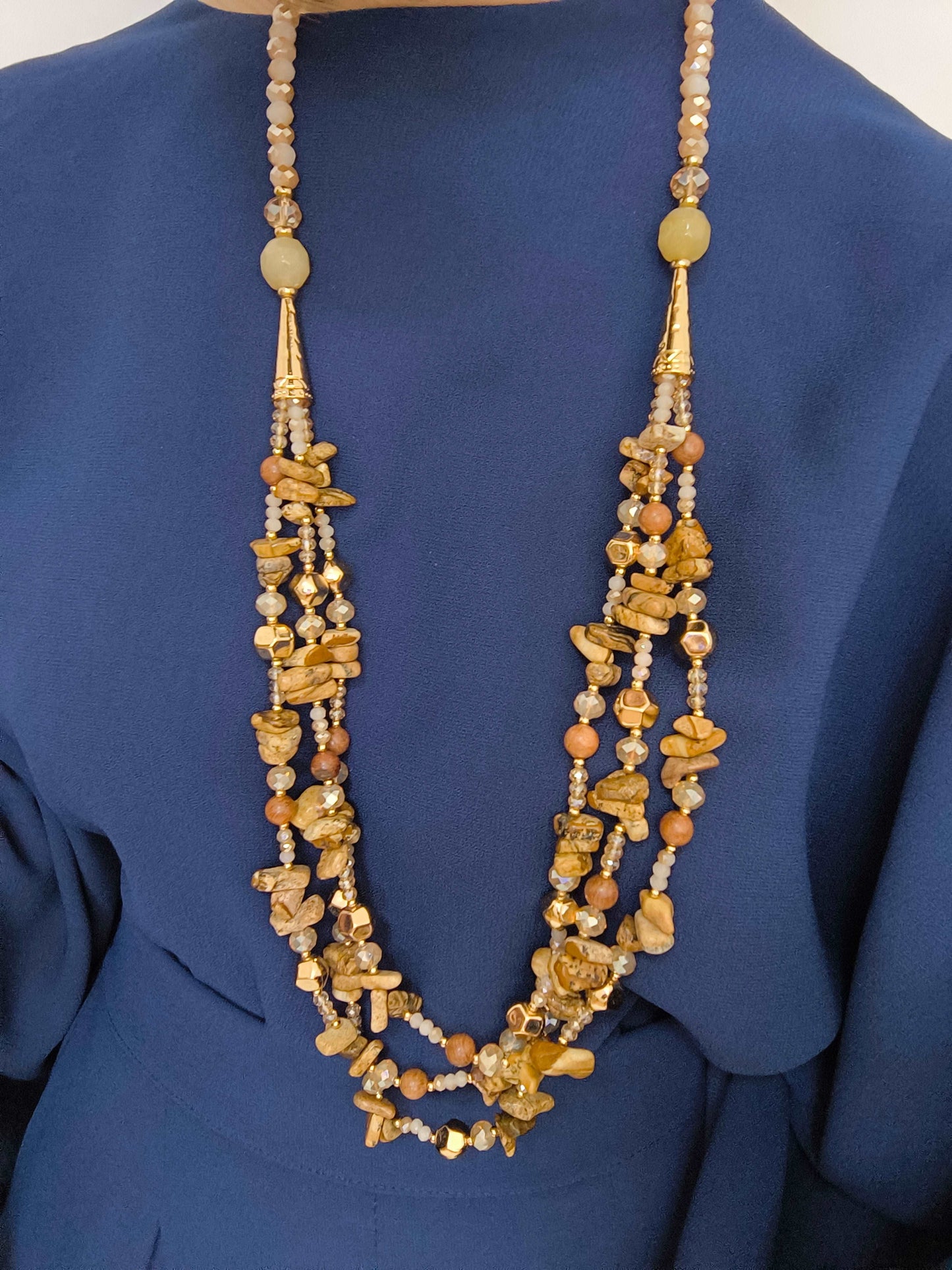 Collana 3 fili con pietre e strass