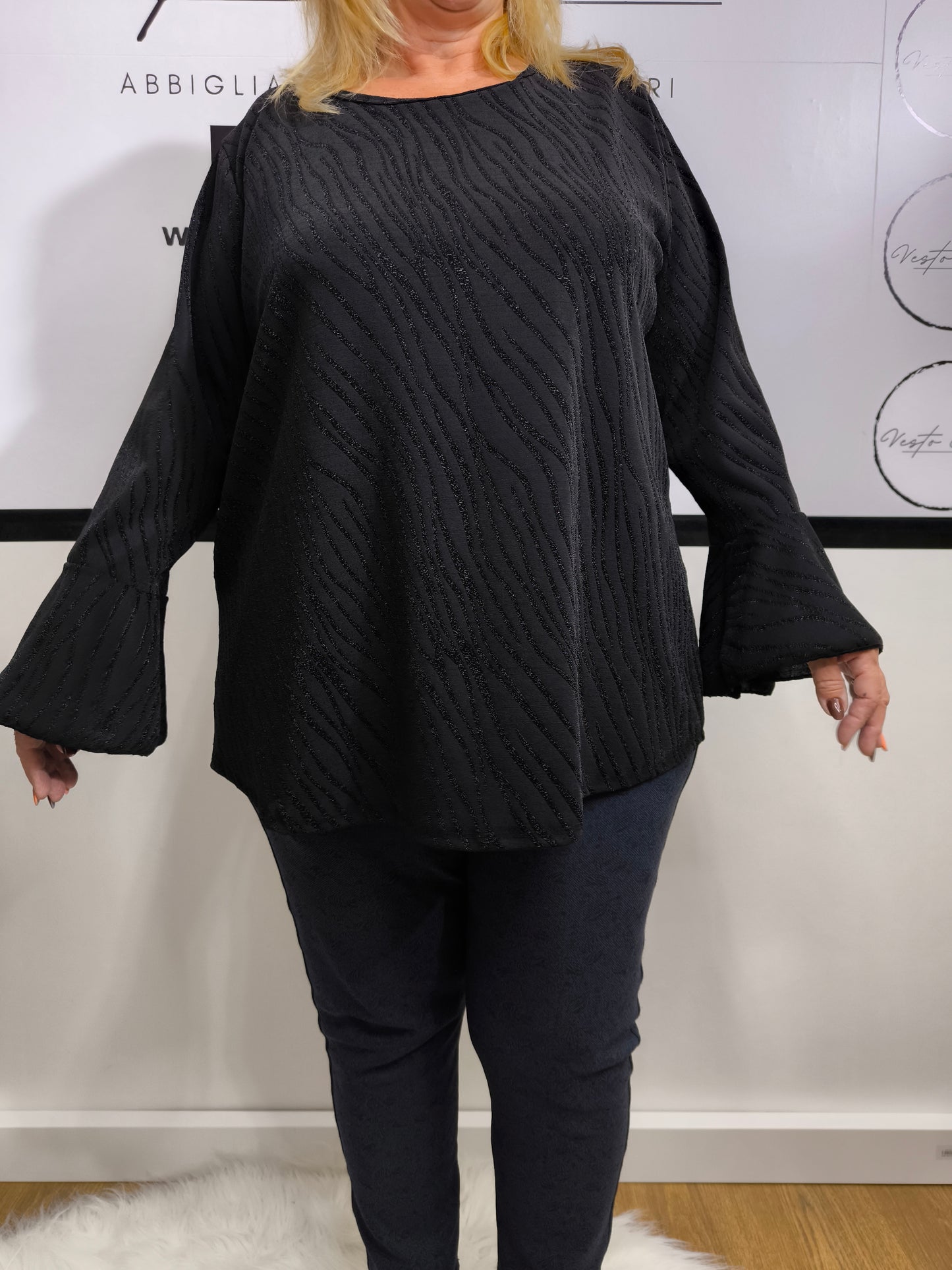 Blusa curvy fantasia zebrata in tessuto lurex