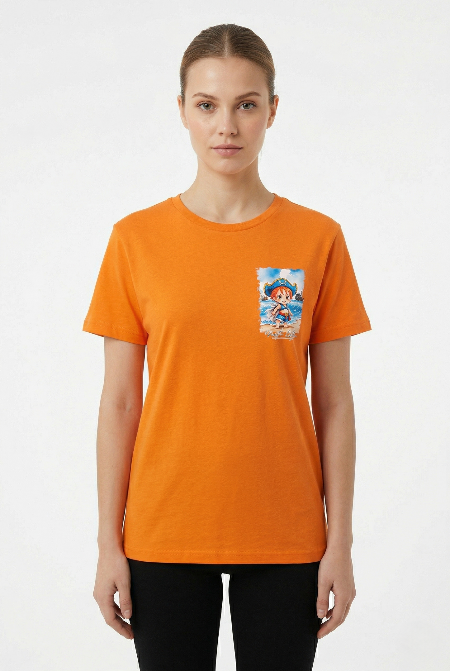 T-shirt Nami One Piece arancione donna stampa anime fronte