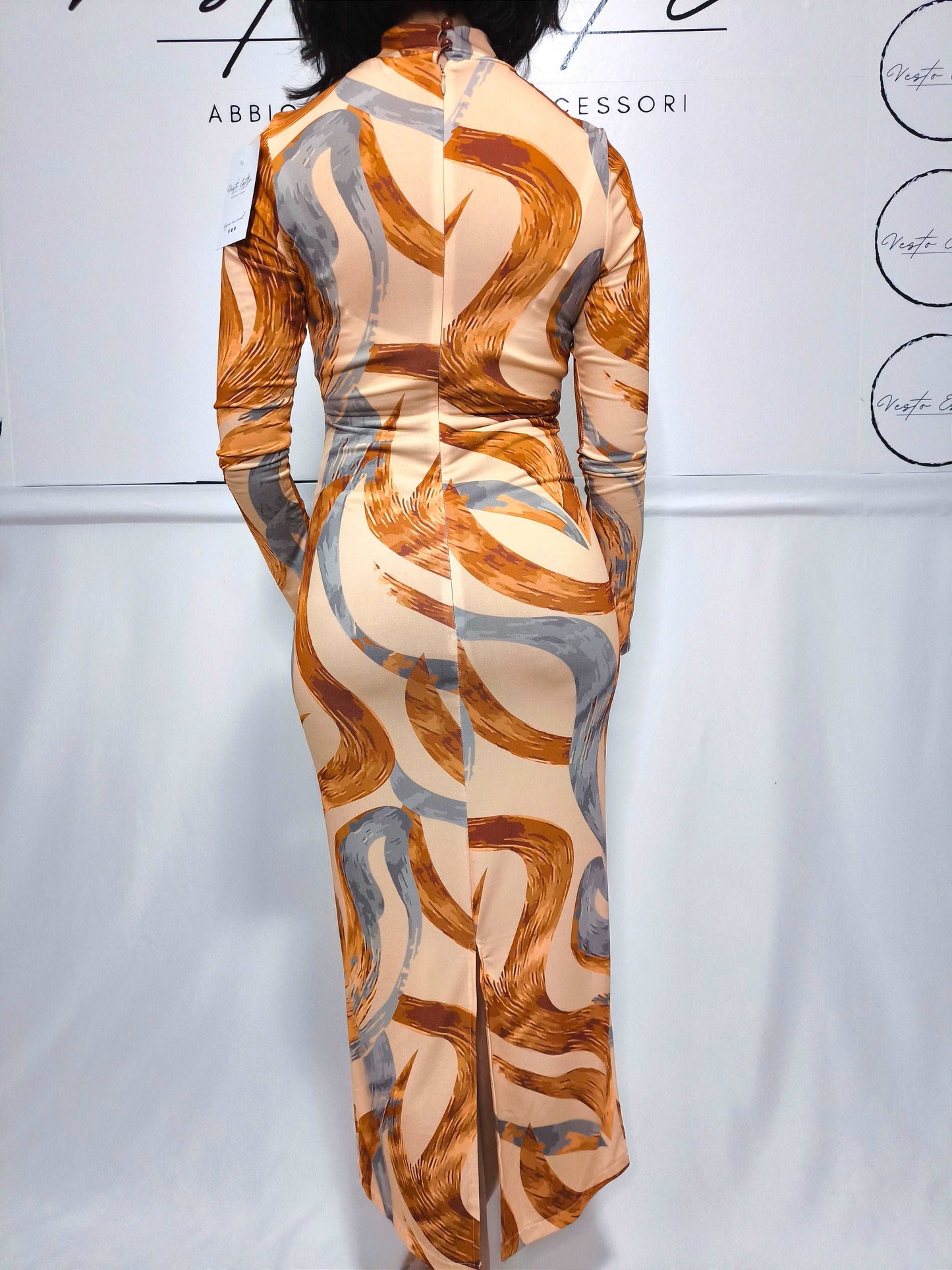 Abito midi in jersey rosa con fantasia astratta