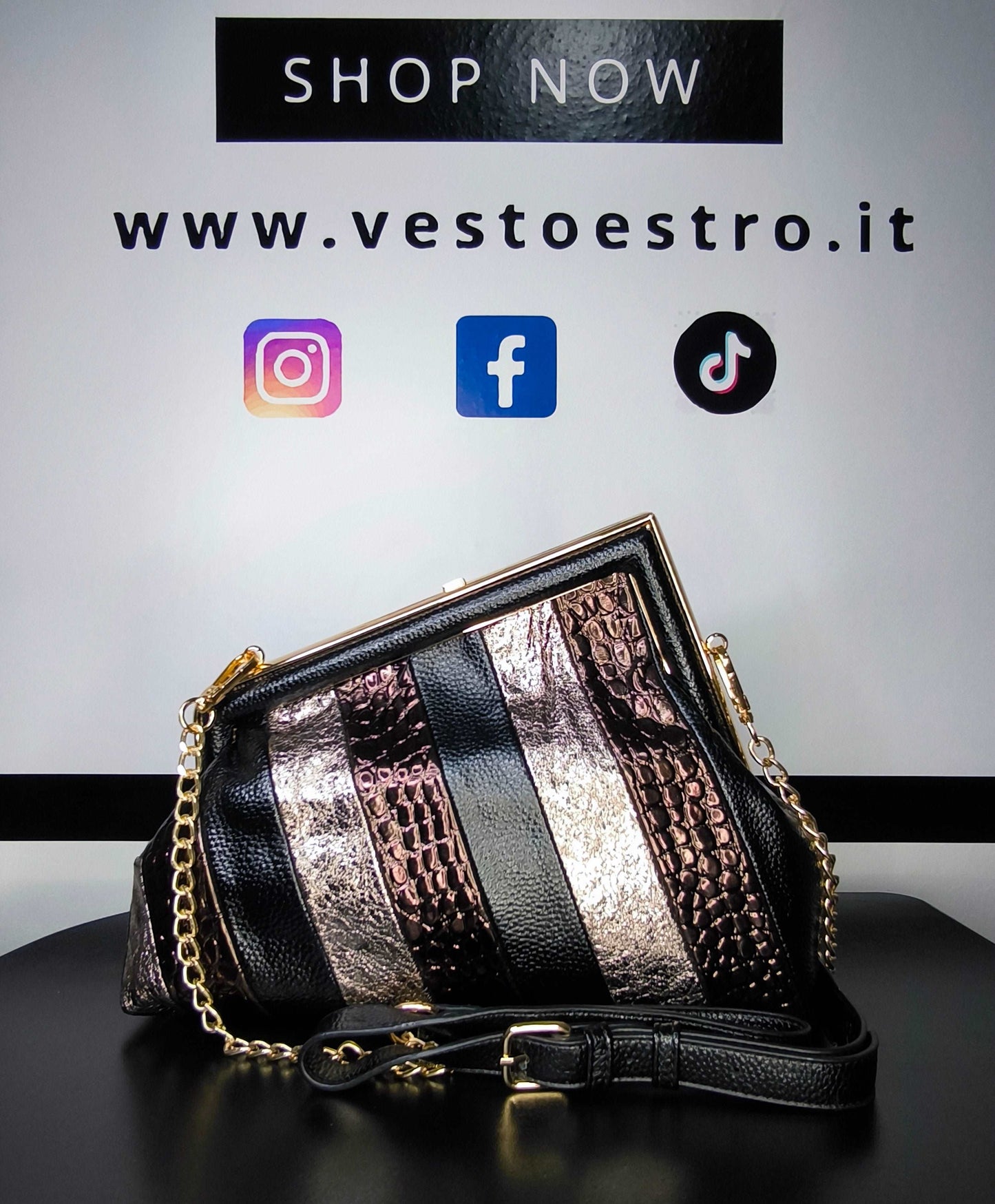 Clutch multicolor con tracolla - nero