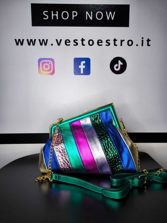 Clutch multicolor con tracolla - verde
