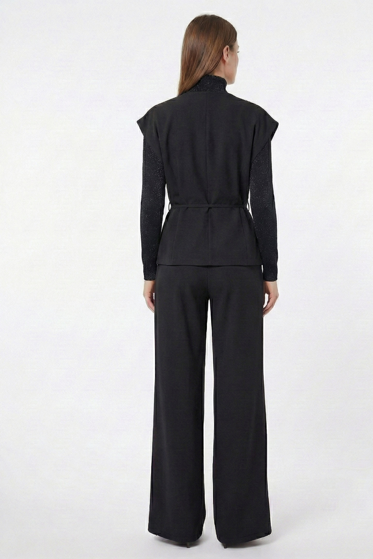 Completo donna elegante nero con gilet e pantalone palazzo