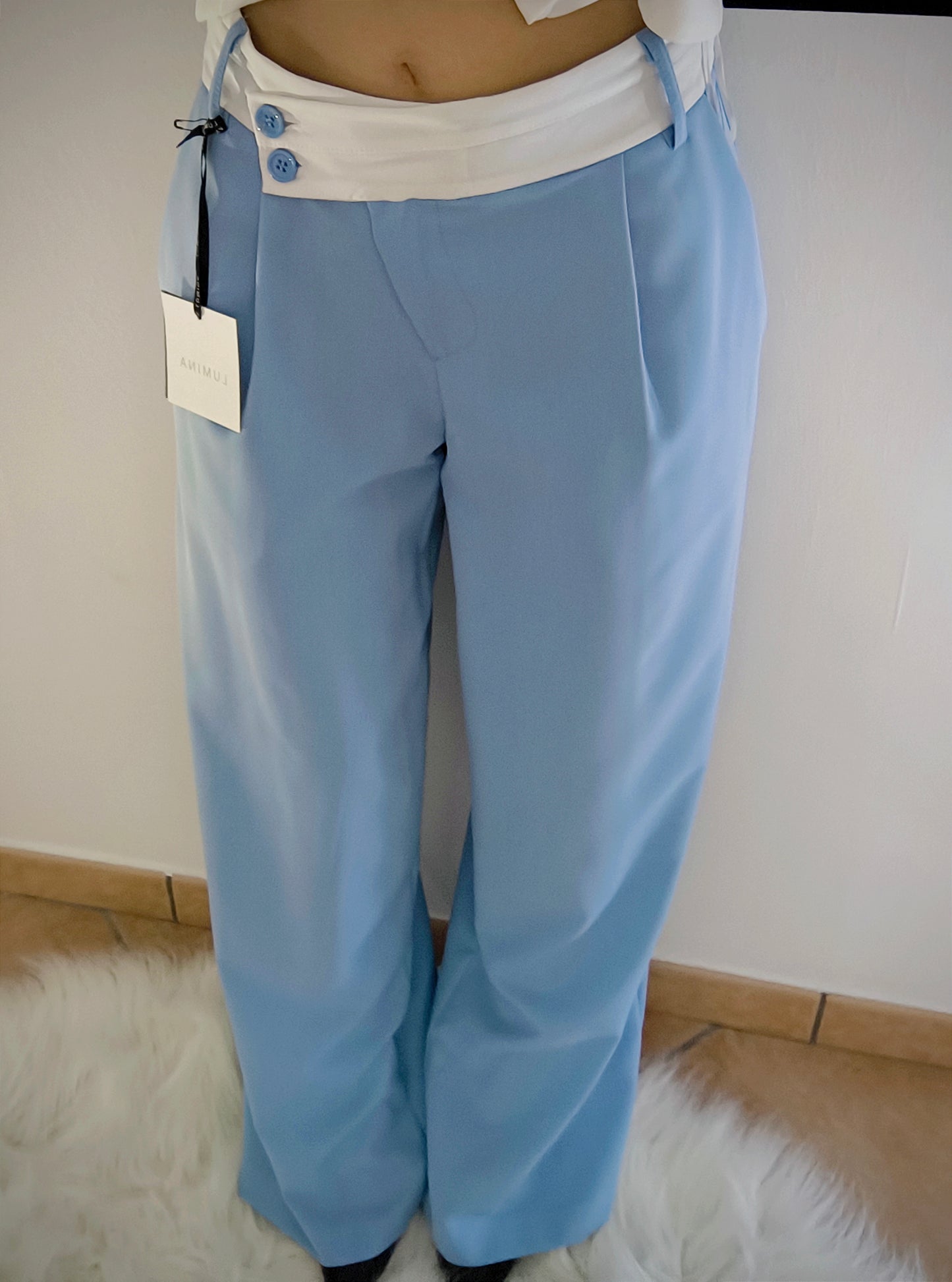Pantalone palazzo con baschina bianca Lumina