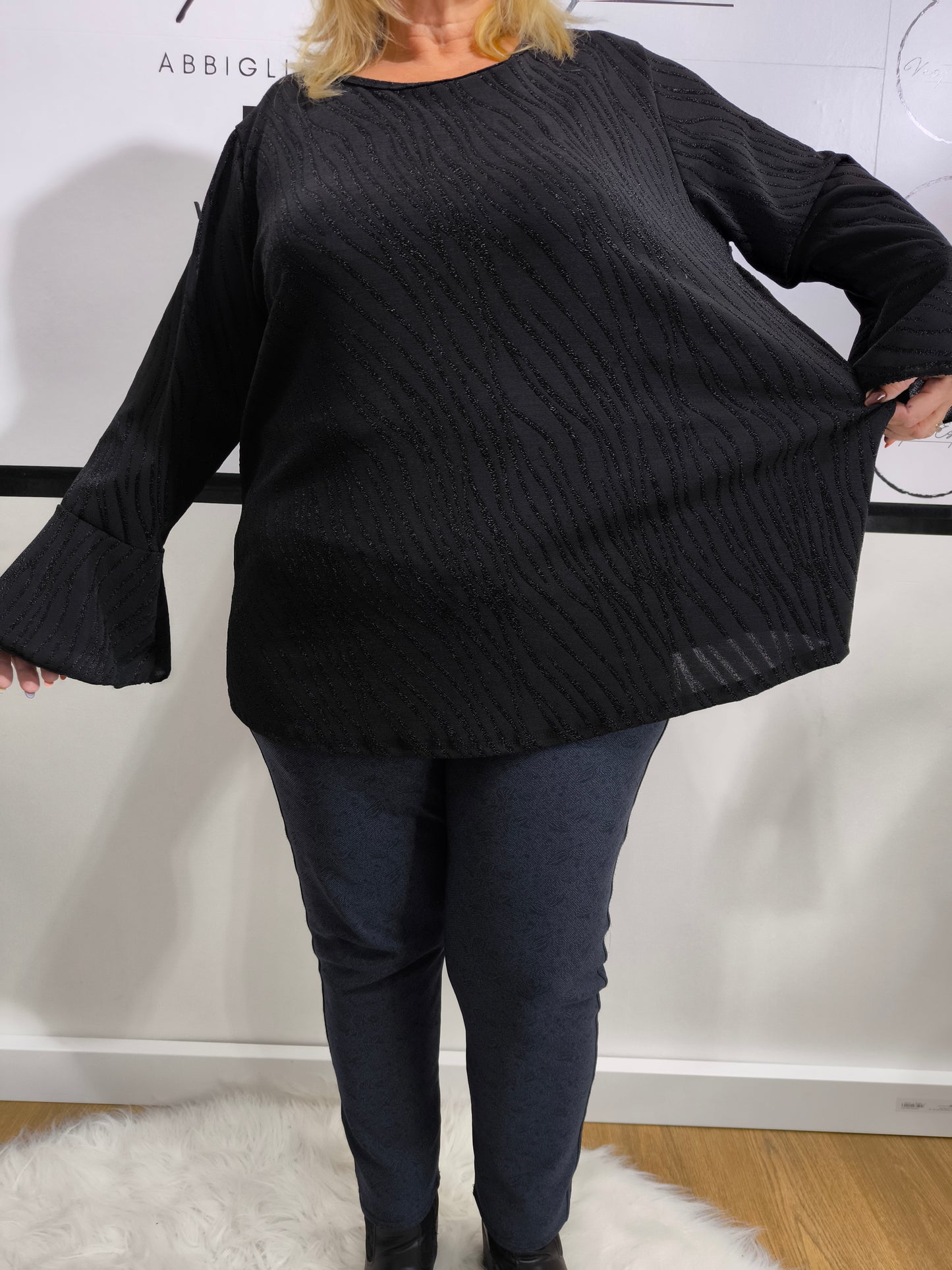 Blusa curvy fantasia zebrata in tessuto lurex