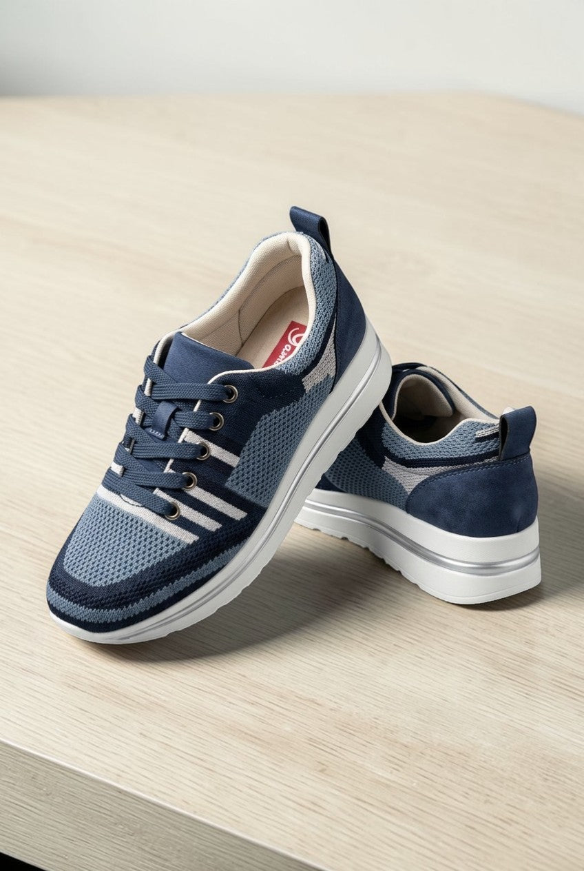 Sneakers donna blu in tessuto traspirante con soletta comfort e suola platform leggera