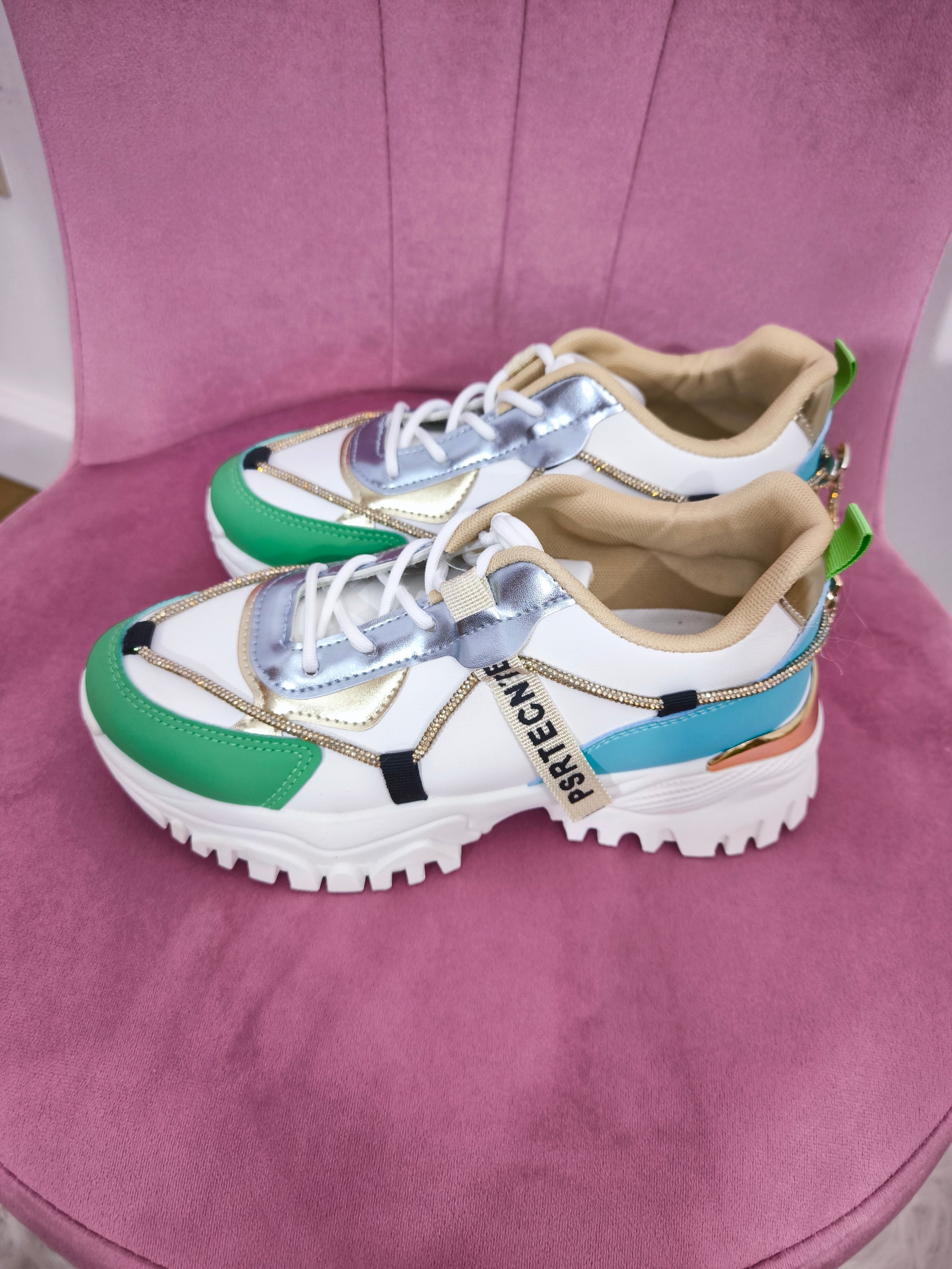 Sneakers donna scarpe sportive strass inserti argentati
