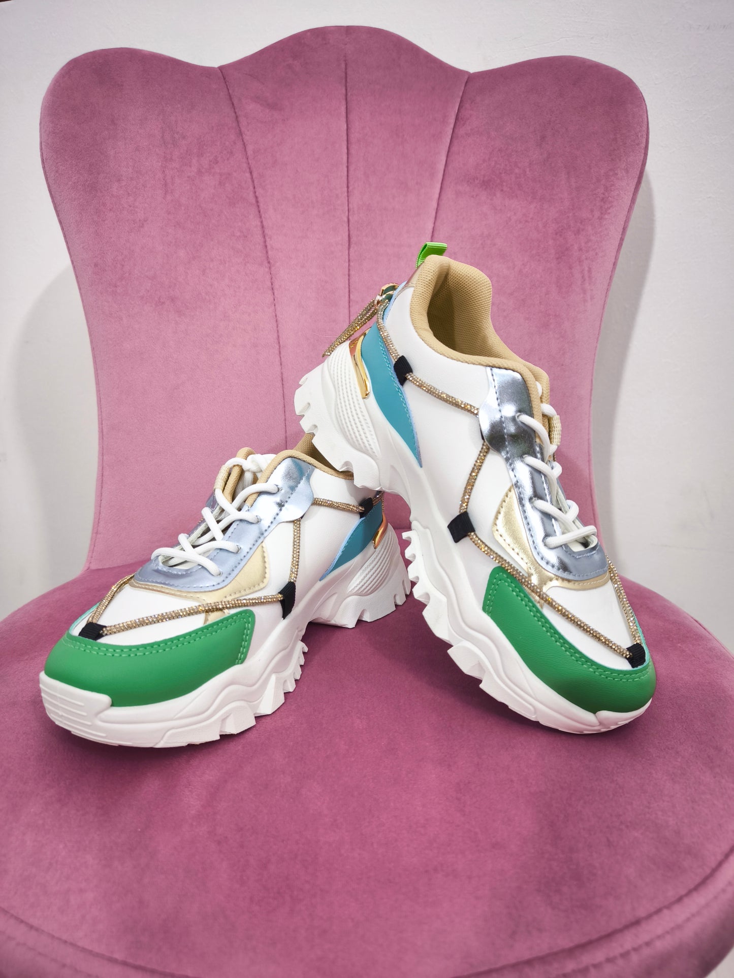 Sneakers donna scarpe sportive strass inserti argentati