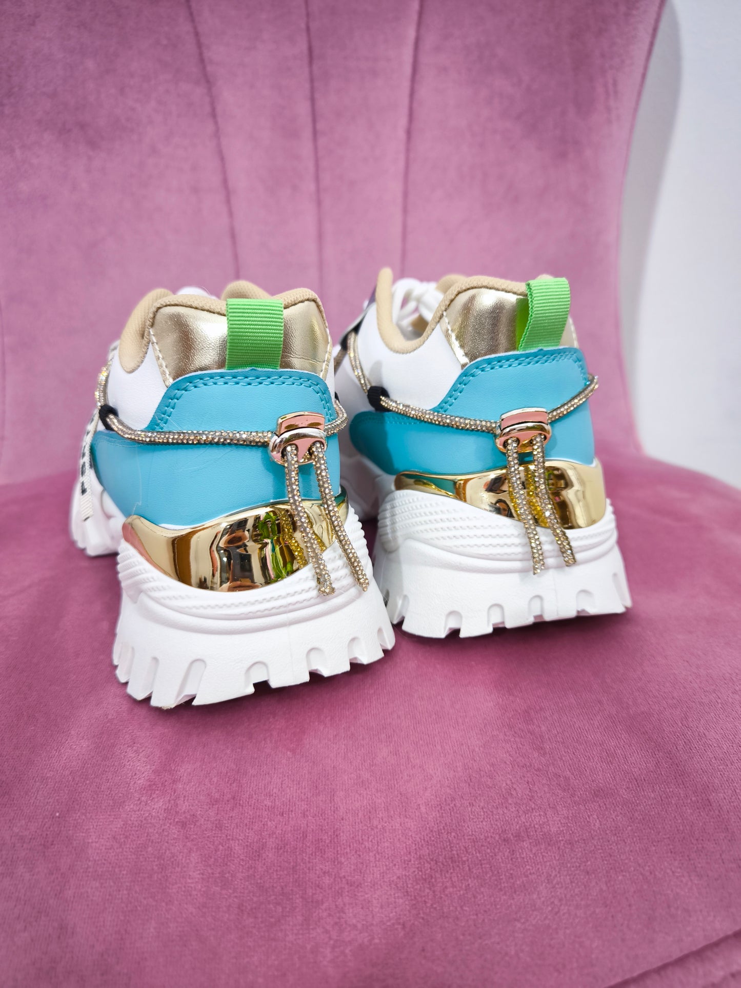 Sneakers donna scarpe sportive strass inserti argentati