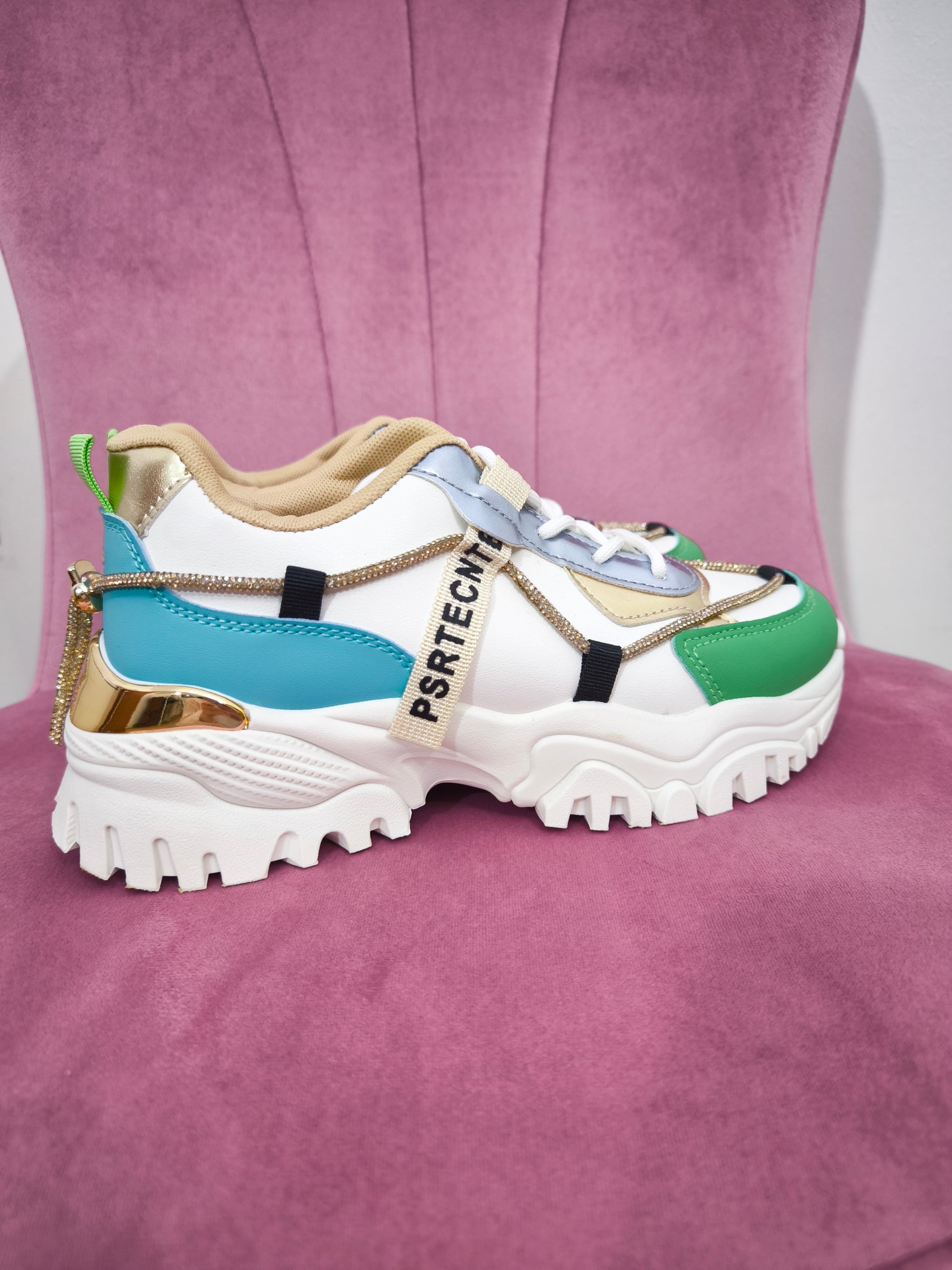 Sneakers donna scarpe sportive strass inserti argentati