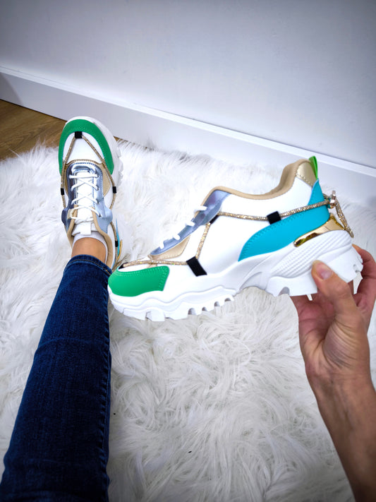 Sneakers donna scarpe sportive strass inserti dorati