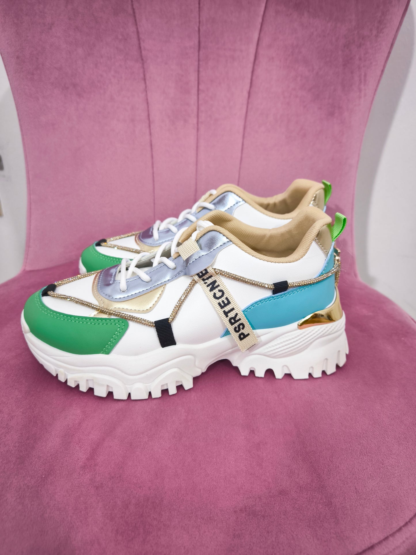 Sneakers donna scarpe sportive strass inserti dorati