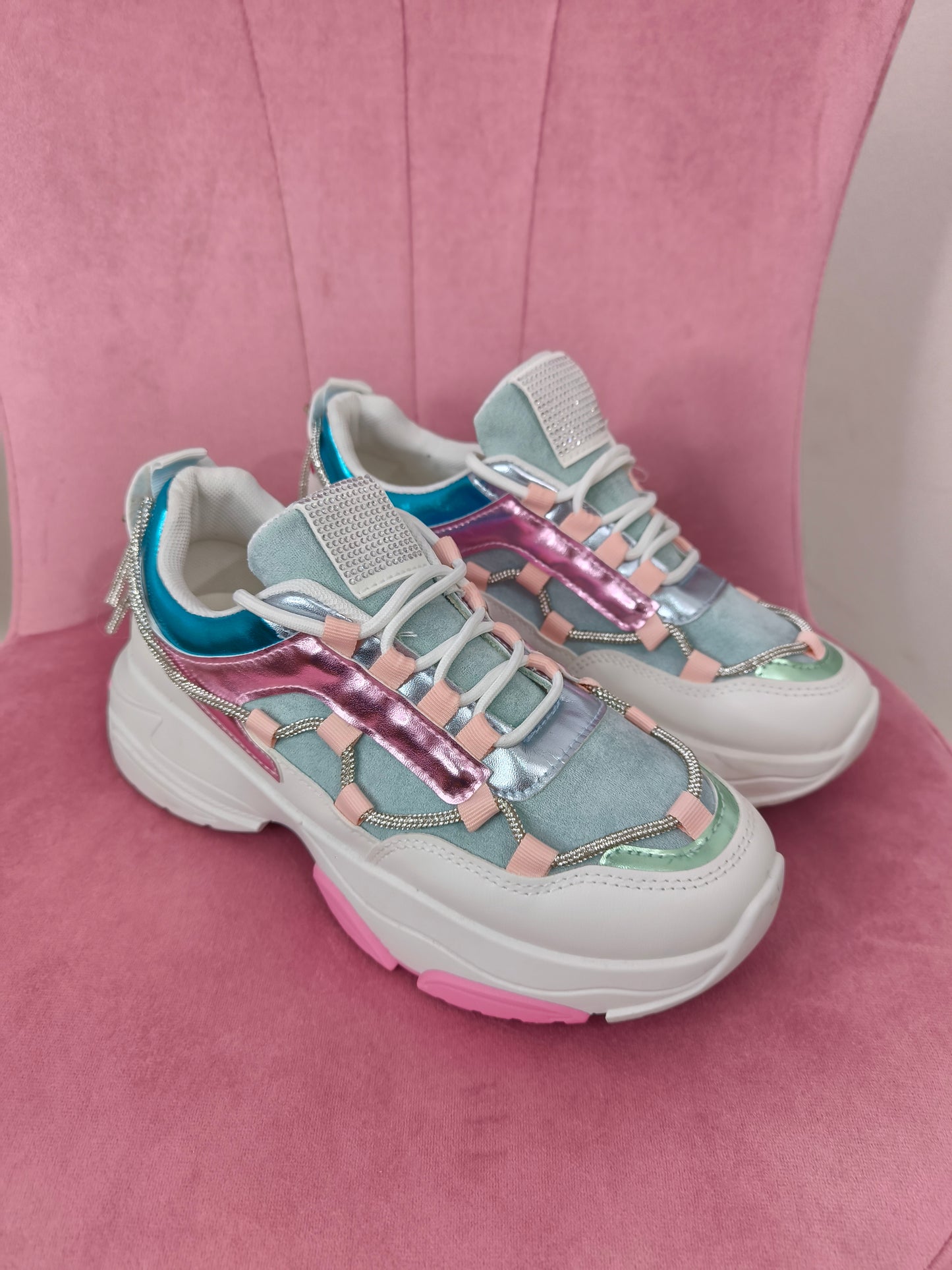 Sneakers donna scarpe sportive strass inserti metallizzati