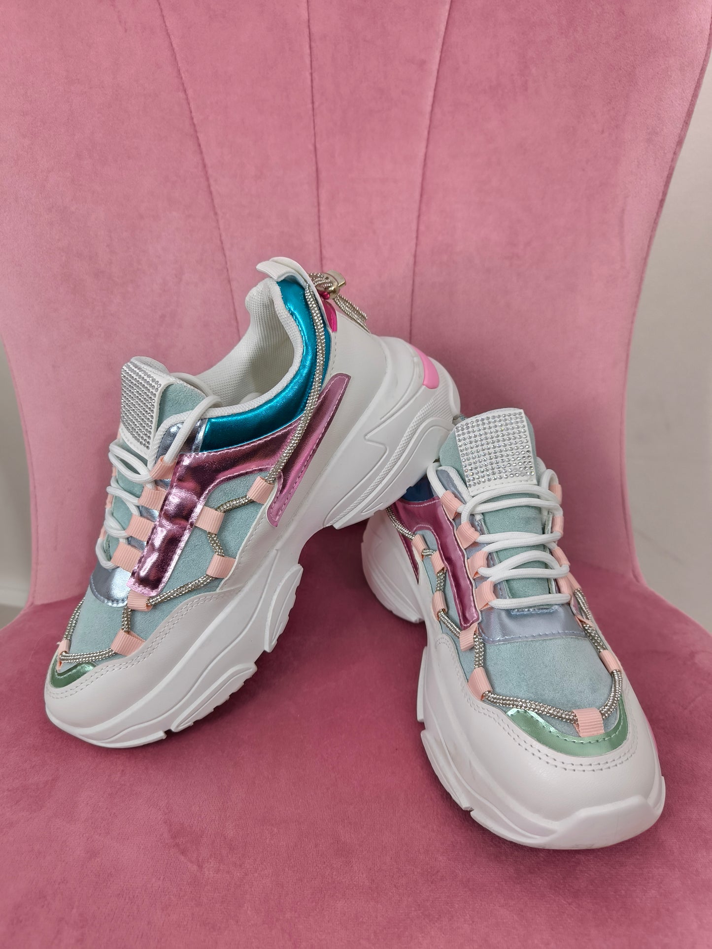 Sneakers donna scarpe sportive strass inserti metallizzati