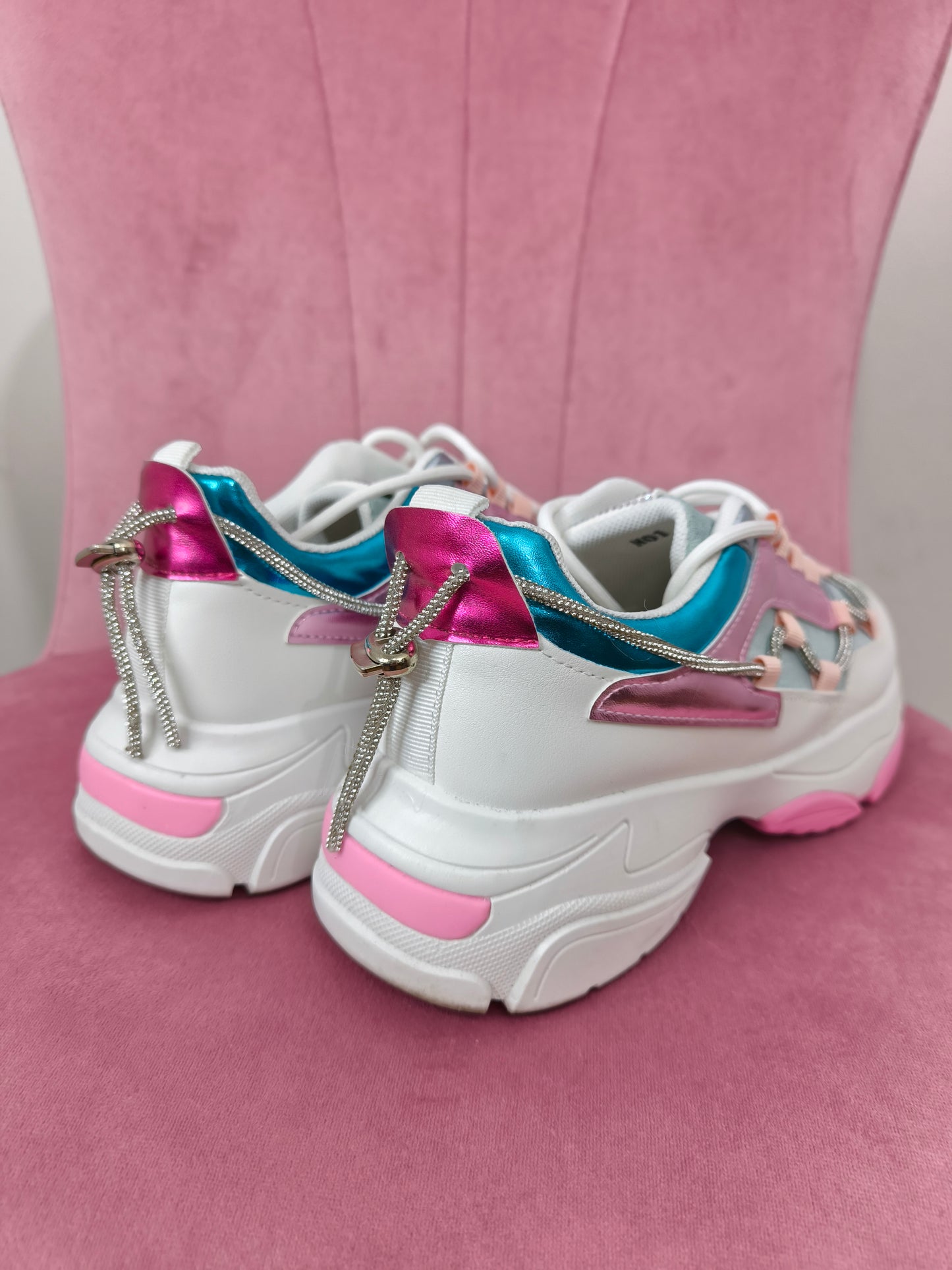 Sneakers donna scarpe sportive strass inserti metallizzati