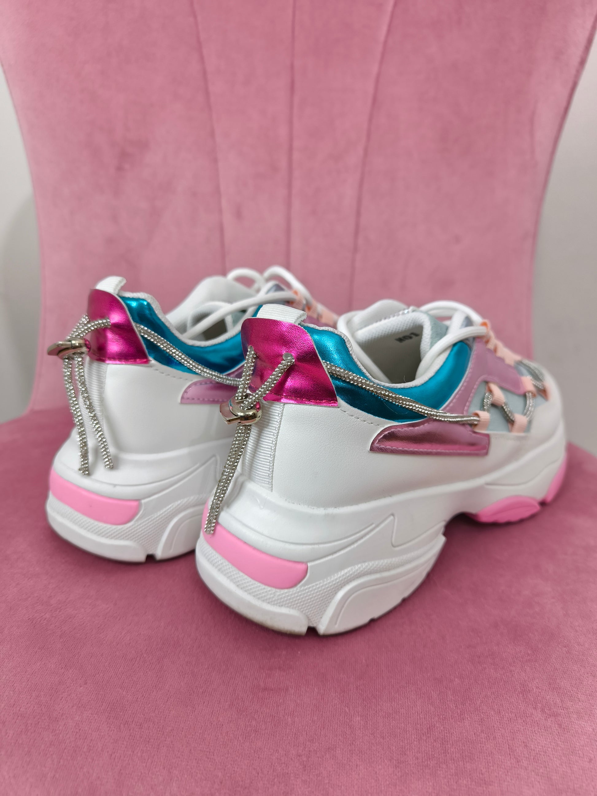 Sneakers donna scarpe sportive strass inserti metallizzati