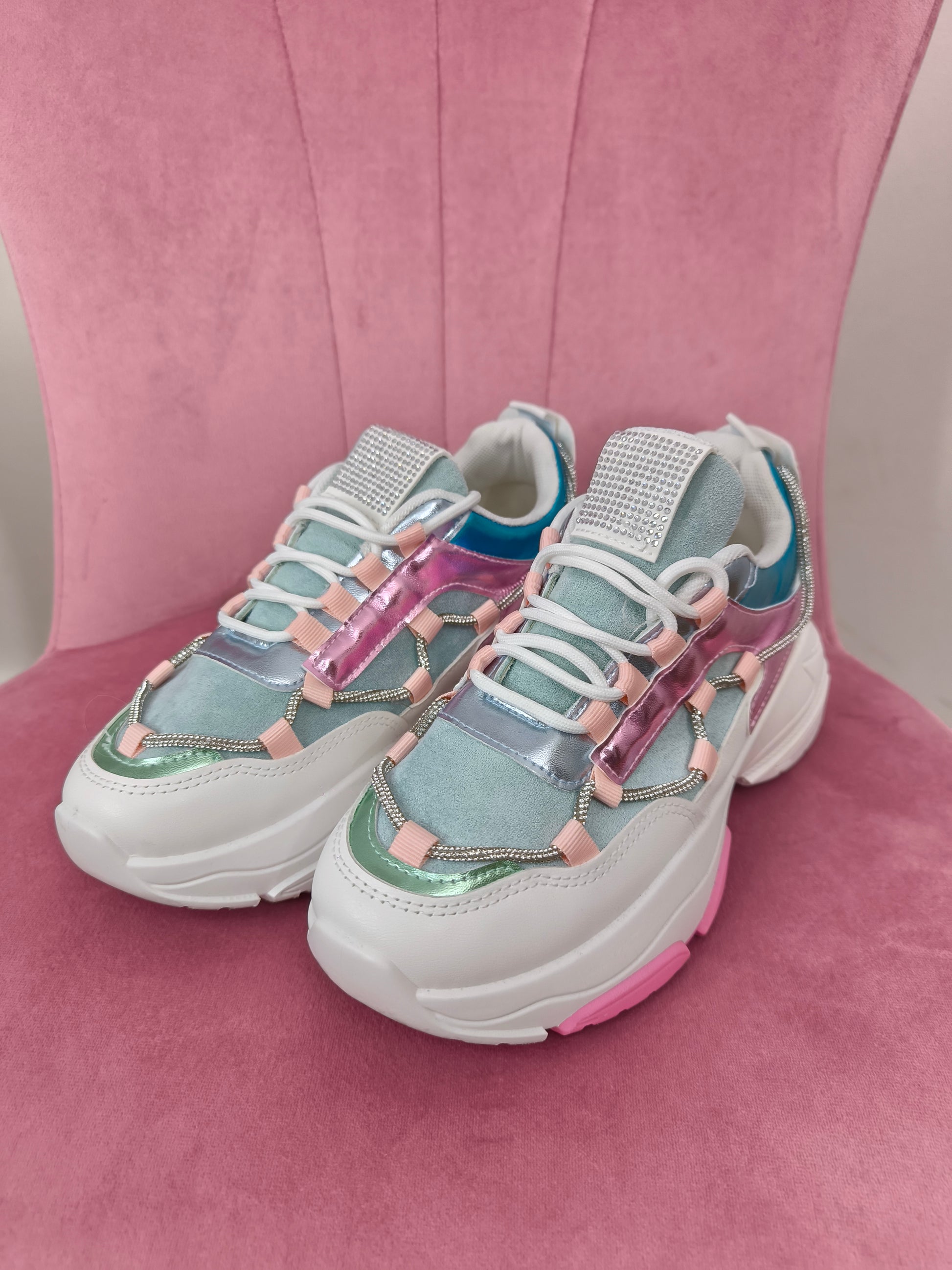Sneakers donna scarpe sportive strass inserti metallizzati