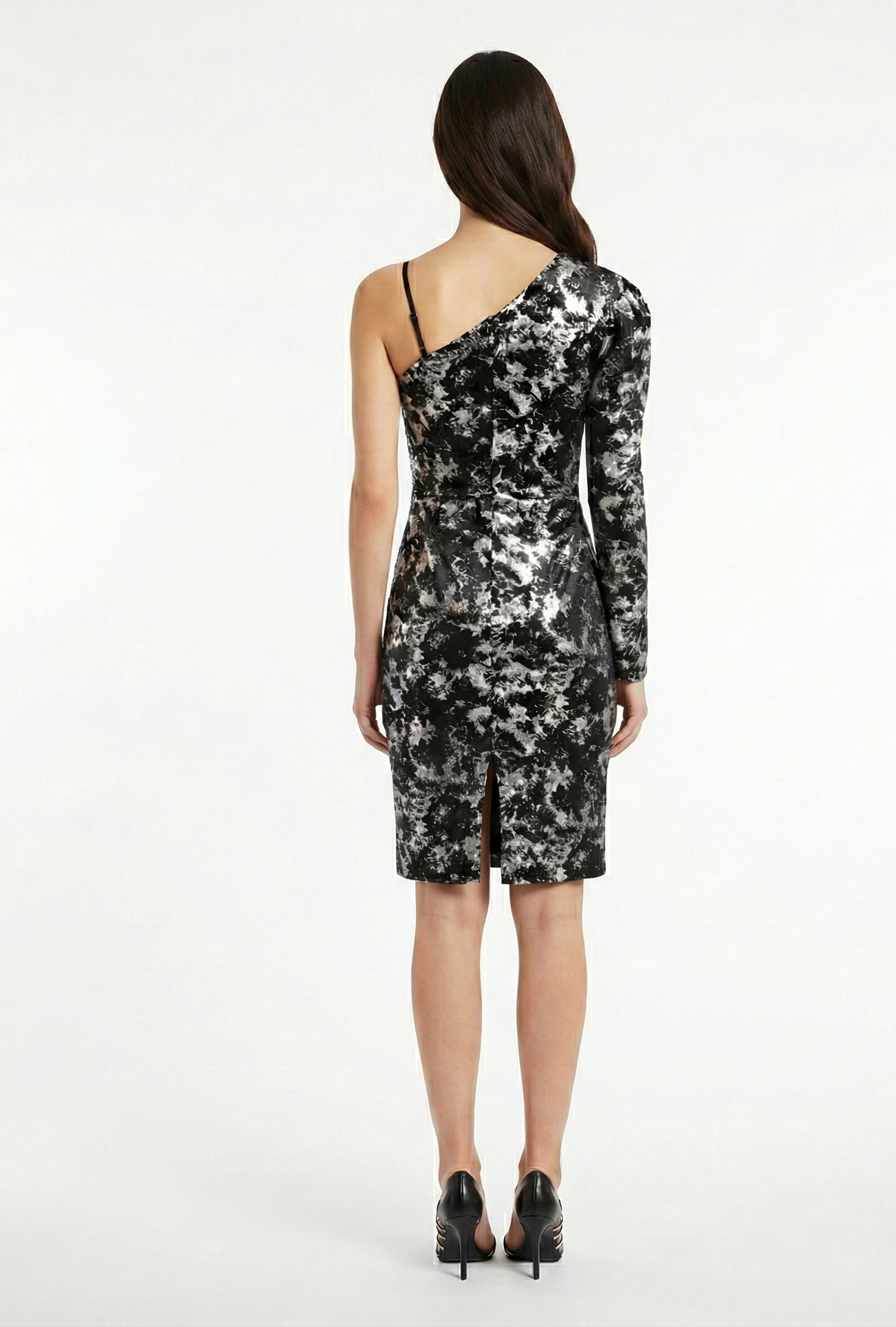abito donna elegante monospalla nero argento