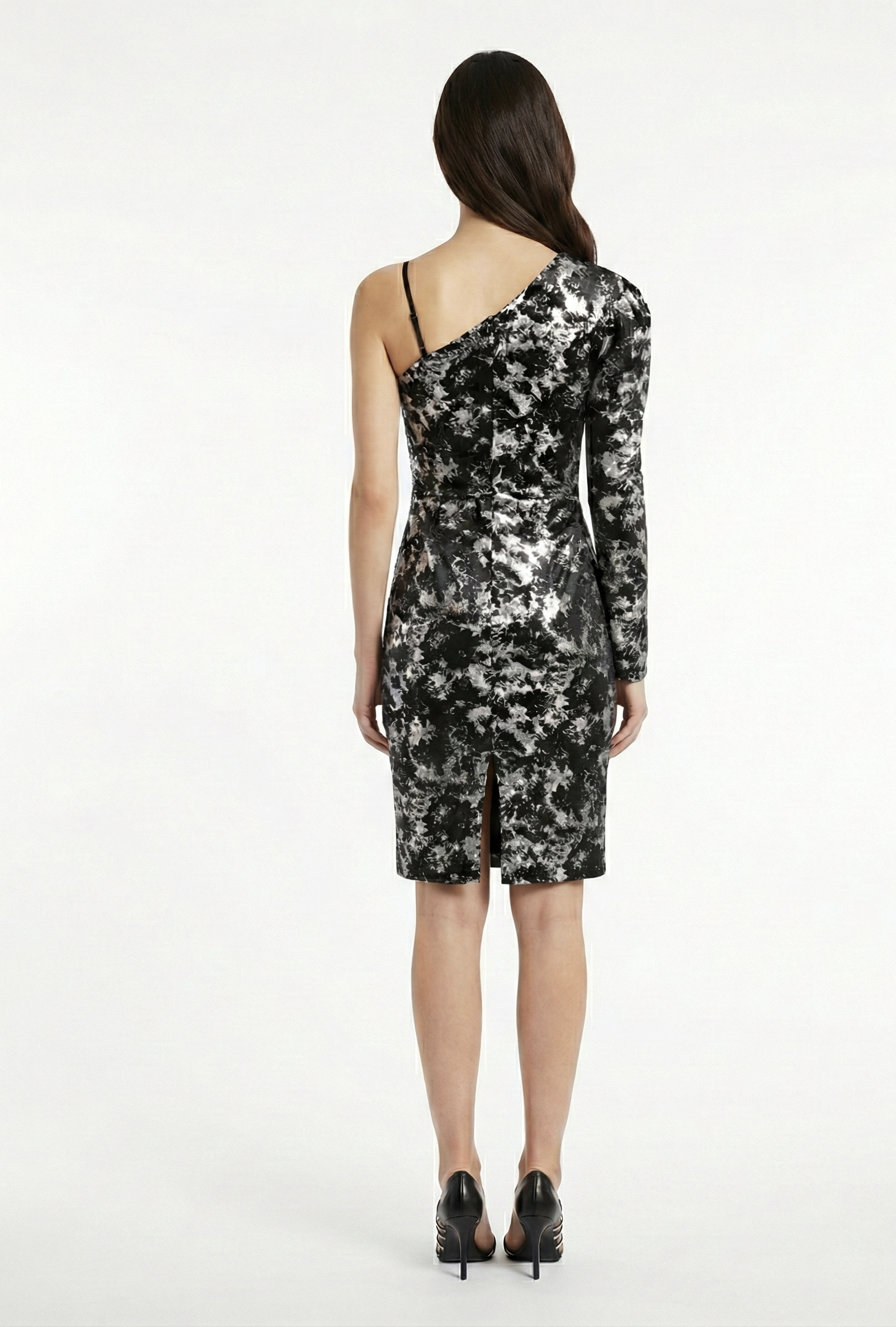 abito donna elegante monospalla nero argento