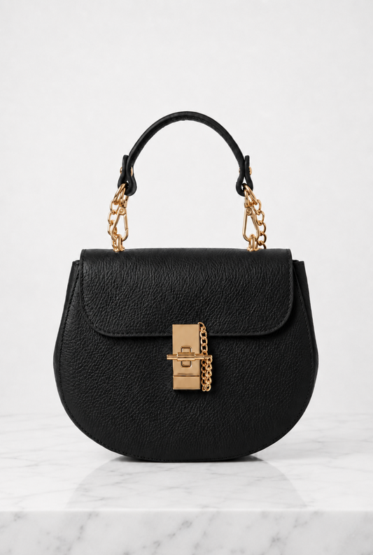 Borsa donna nera in vera pelle 3 in 1 vista frontale