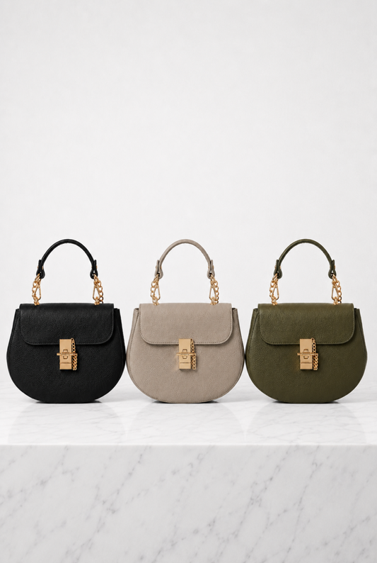 Borsa donna in vera pelle 3 in 1 nei colori nero, grigio tortora e verde militare