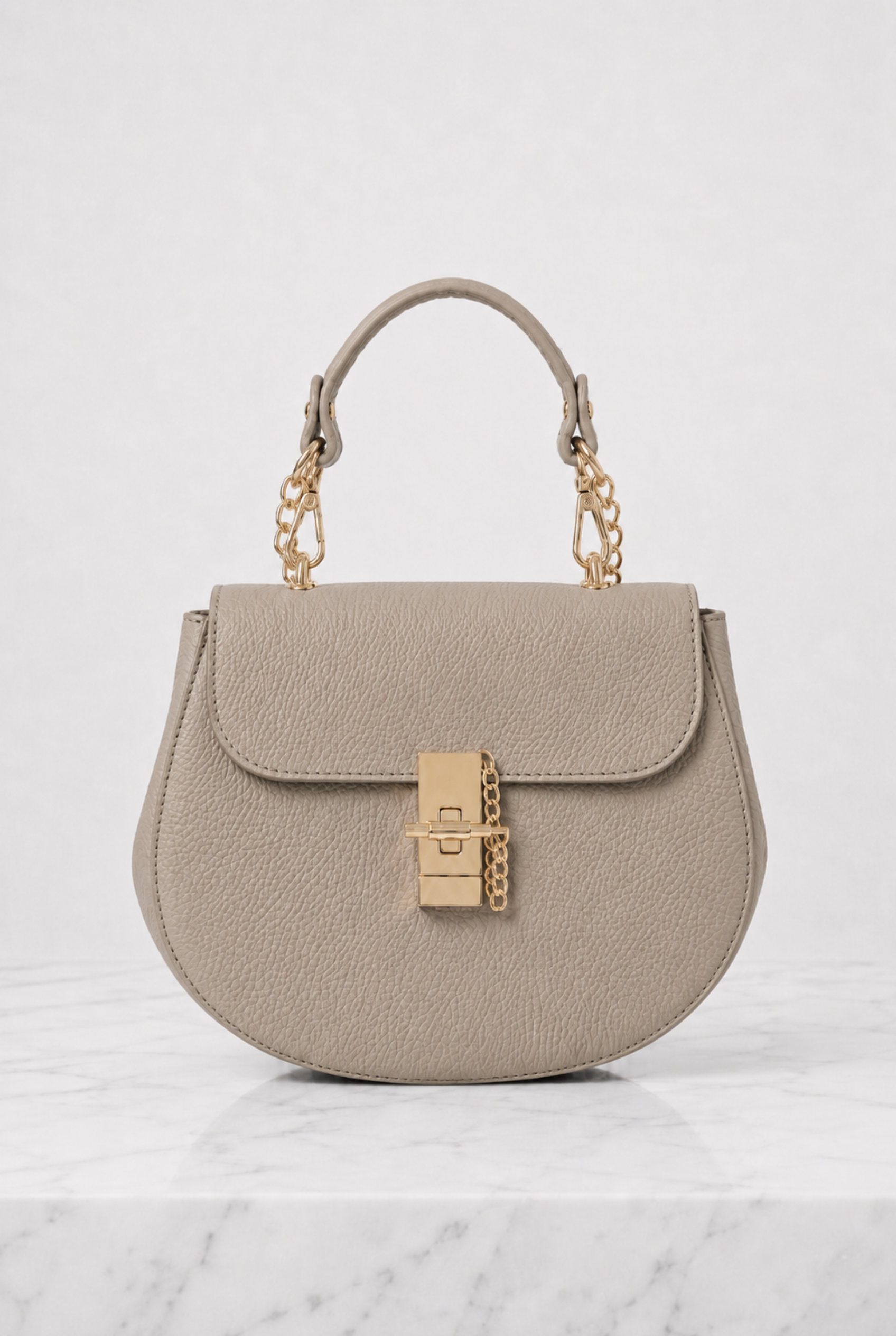Borsa donna in vera pelle grigio tortora vista frontale