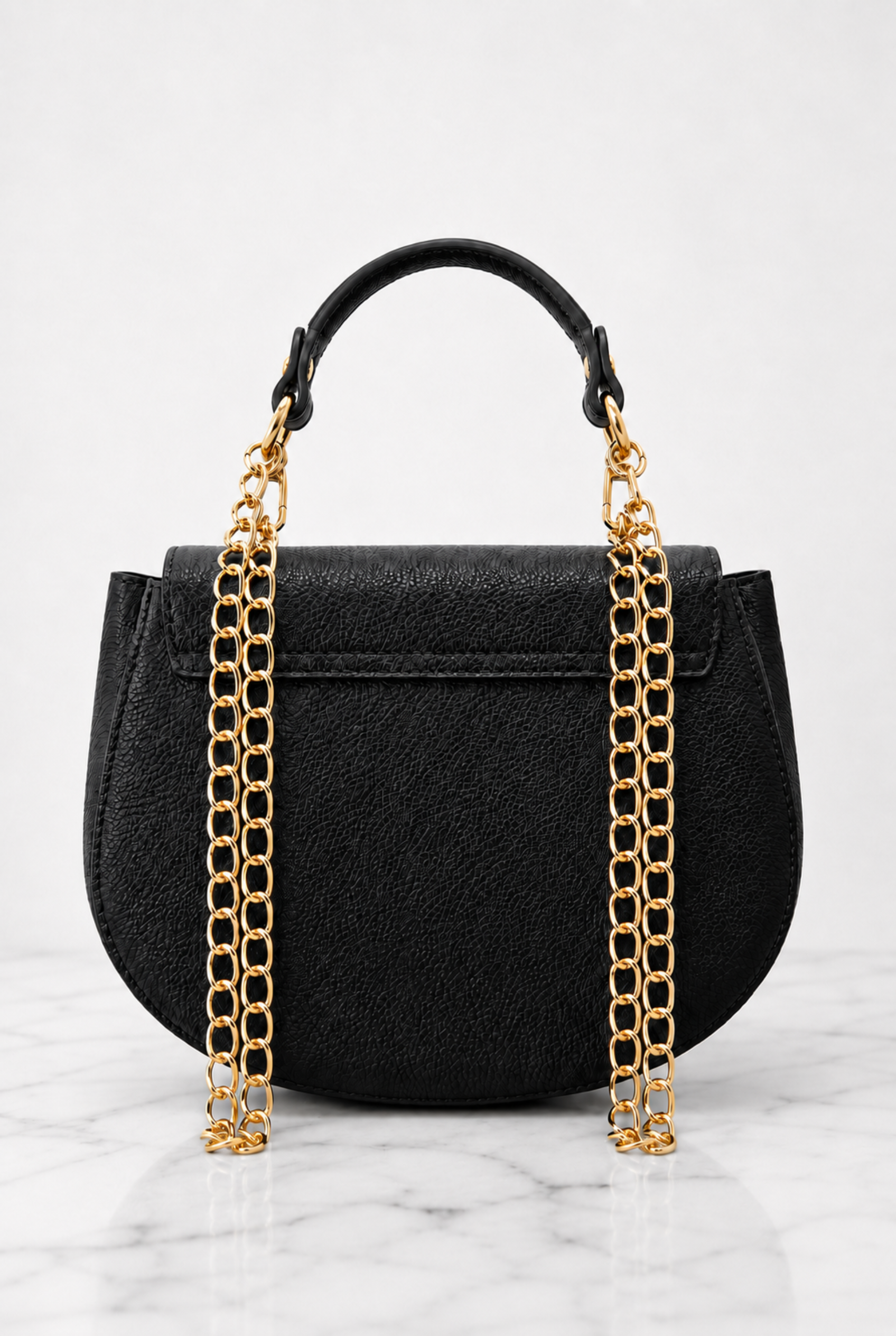 Retro della borsa donna nera in vera pelle con tracolla a catena