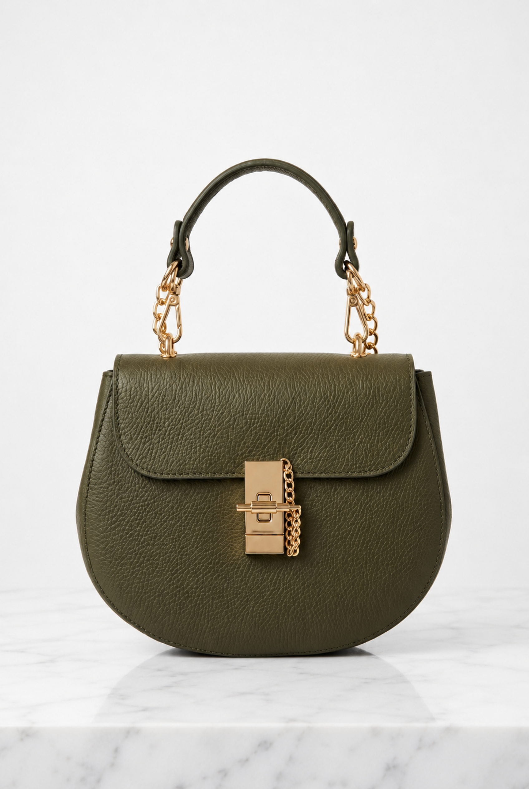 Borsa donna verde militare in vera pelle 3 in 1 vista frontale