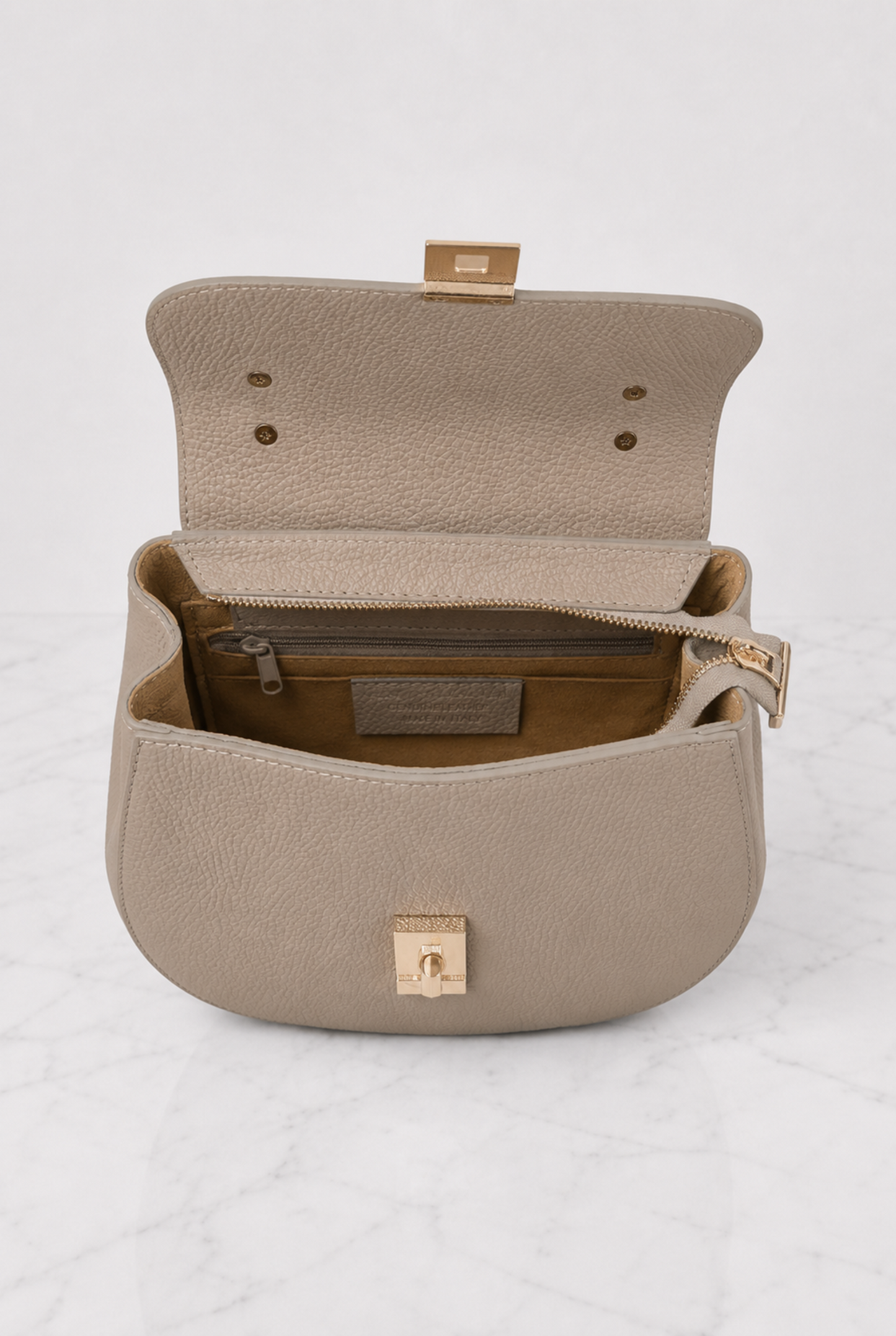 Borsa donna grigio tortora in vera pelle interno chiusura lampo
