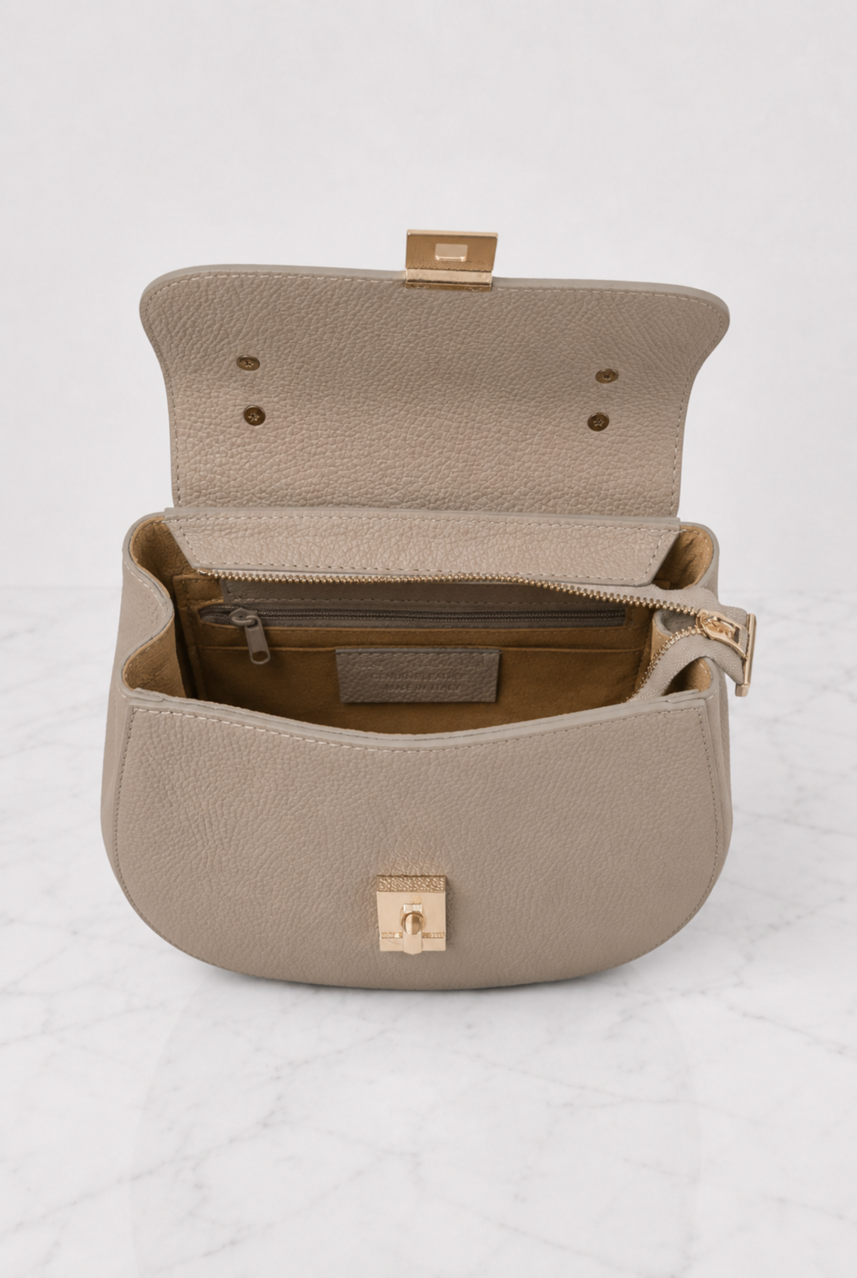 Borsa donna grigio tortora in vera pelle interno chiusura lampo