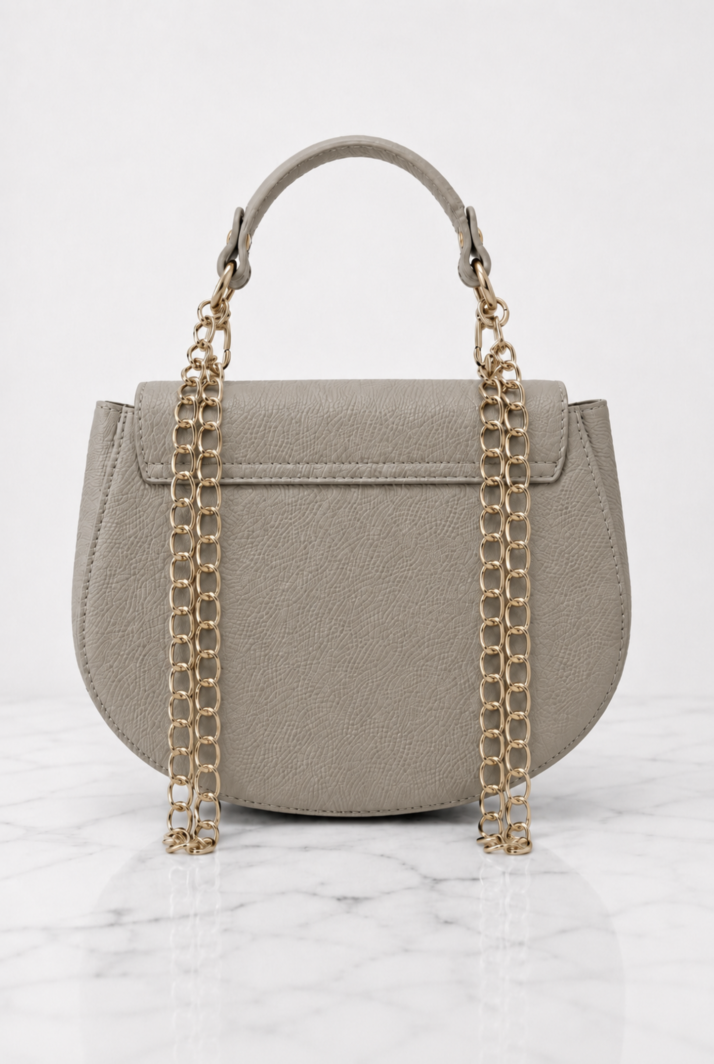 Retro della borsa in vera pelle grigio tortora con catena