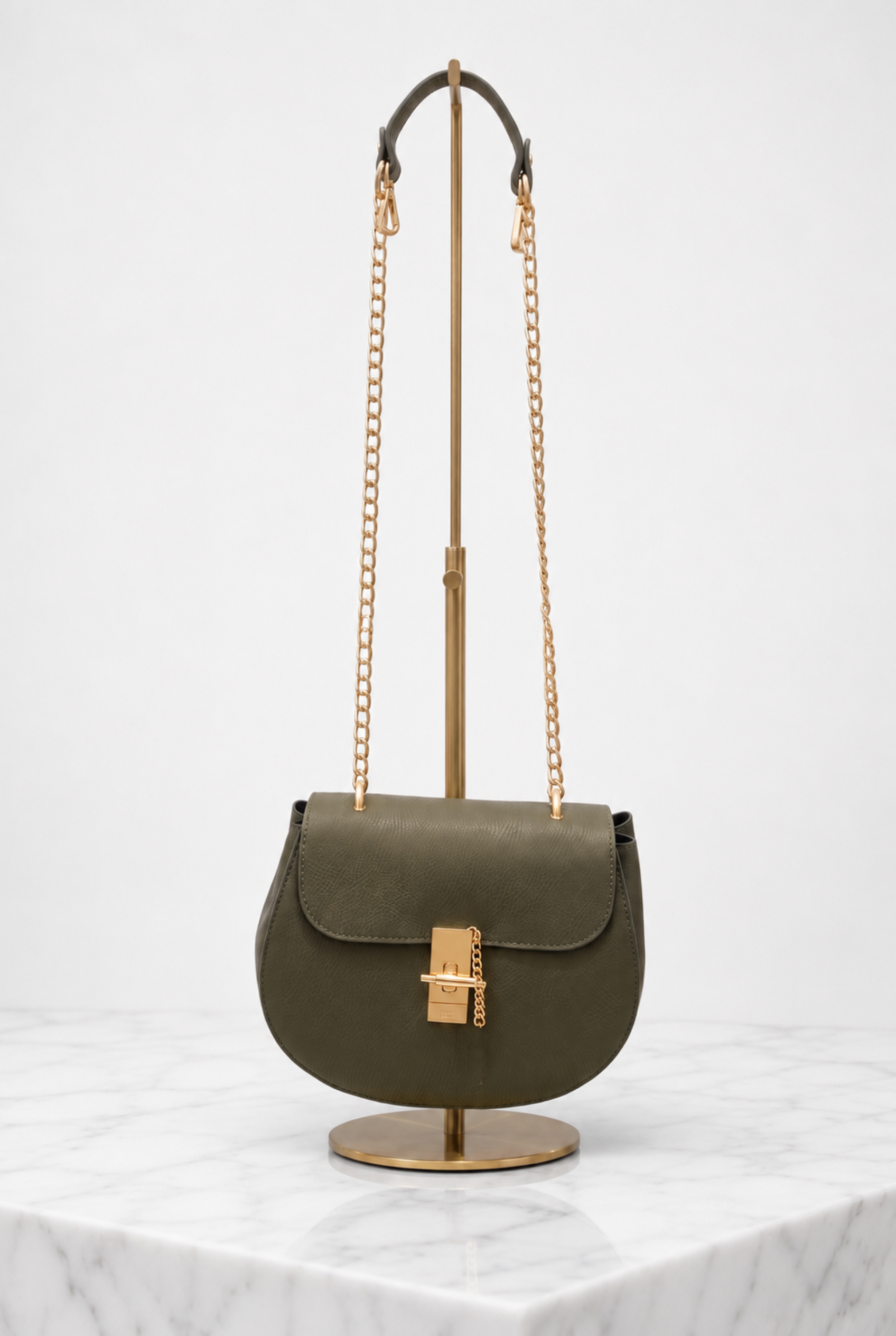 Borsa donna verde militare in vera pelle con tracolla a catena