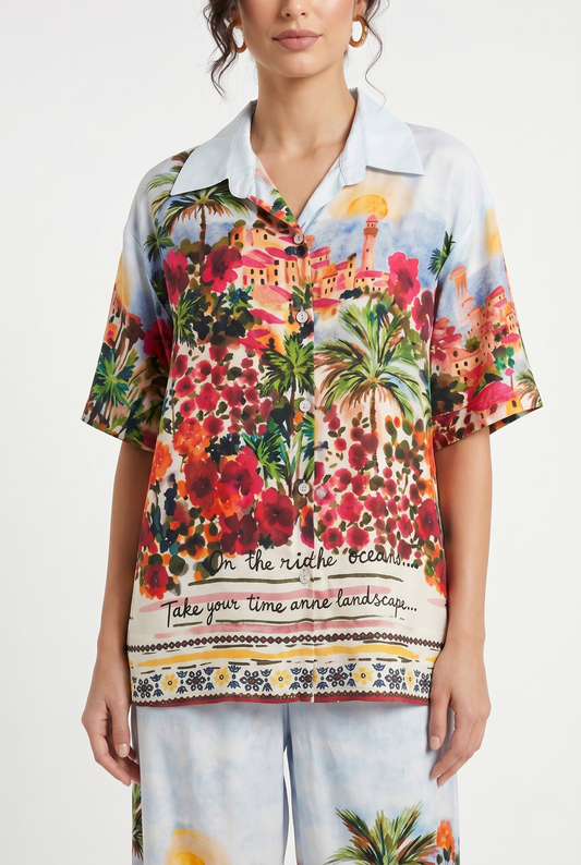 camicia estiva donna stampa artistica floreale