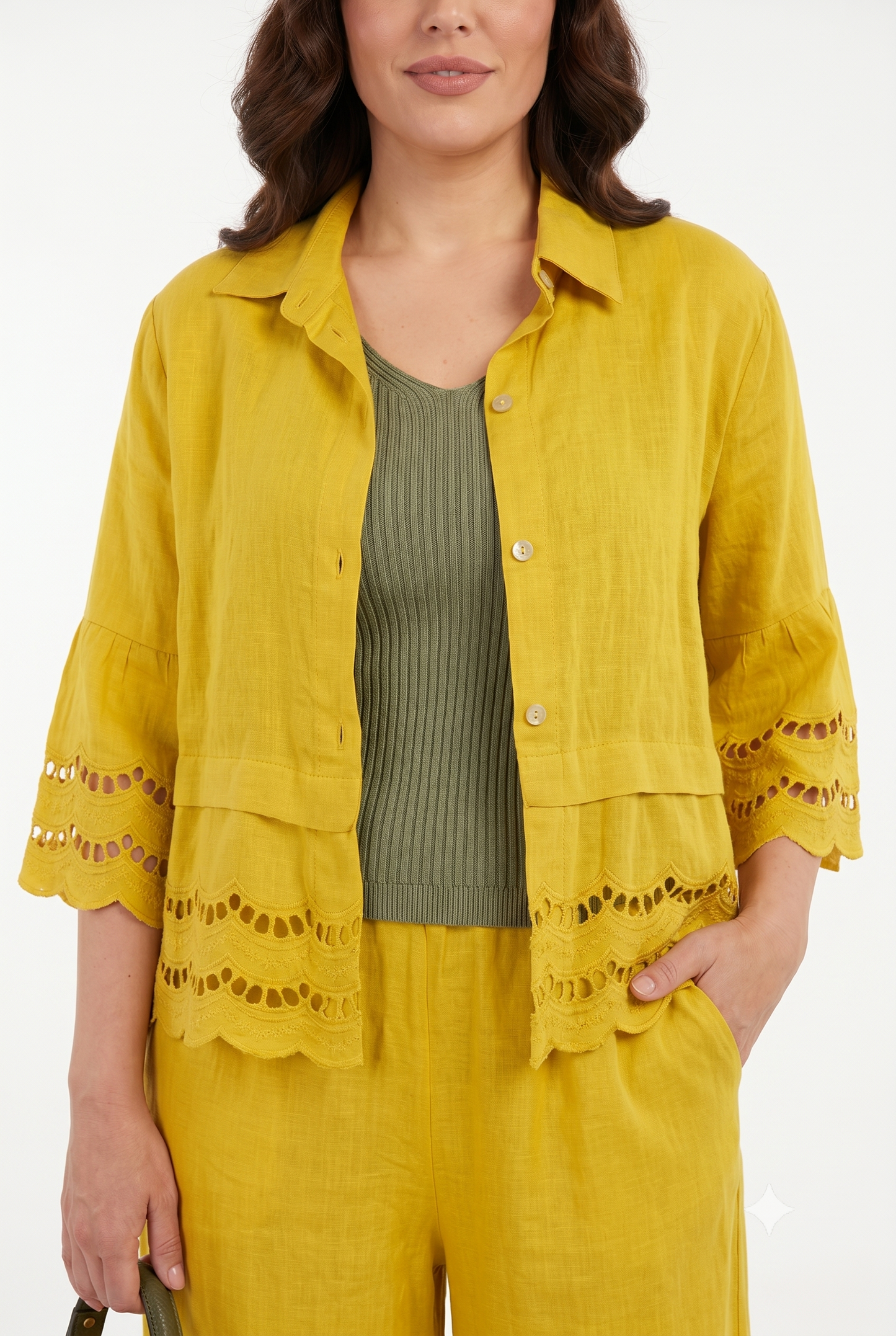 camicia 100% puro lino con pizzo sangallo