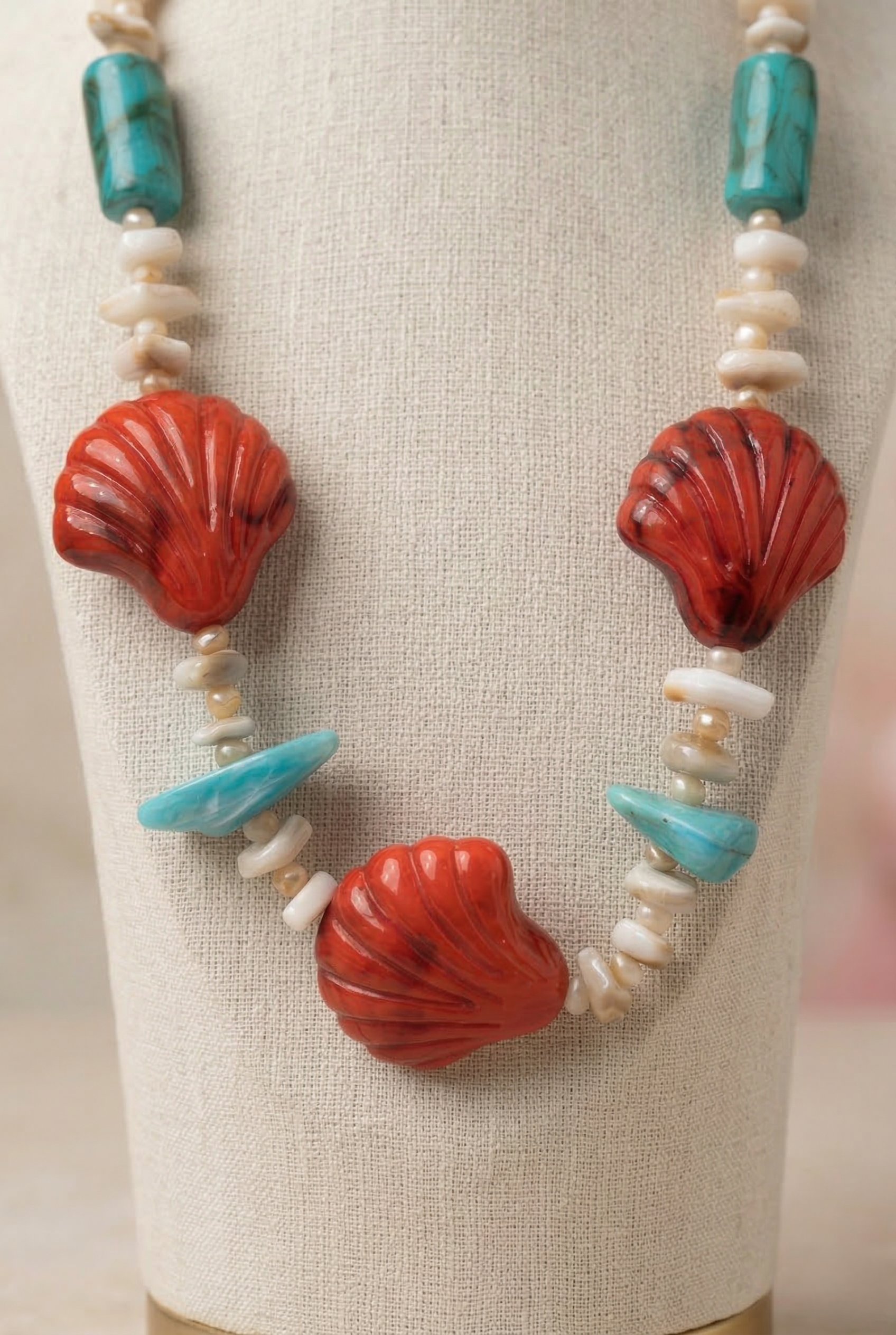 collana con conchiglie rosse pietre turchesi collana mare donna gioiello estivo elegante