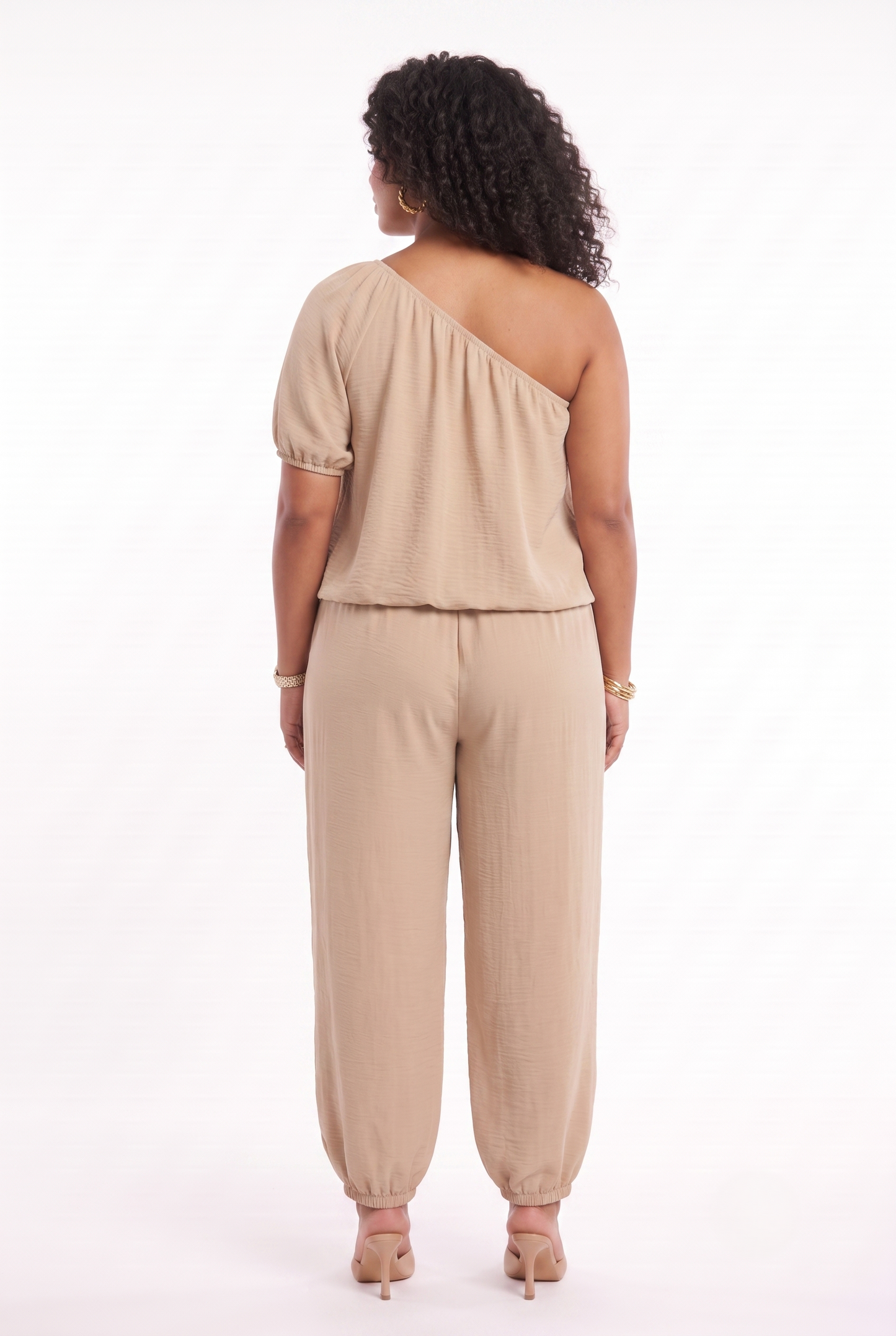 Completo donna curvy beige monospalla 48-56, vista posteriore