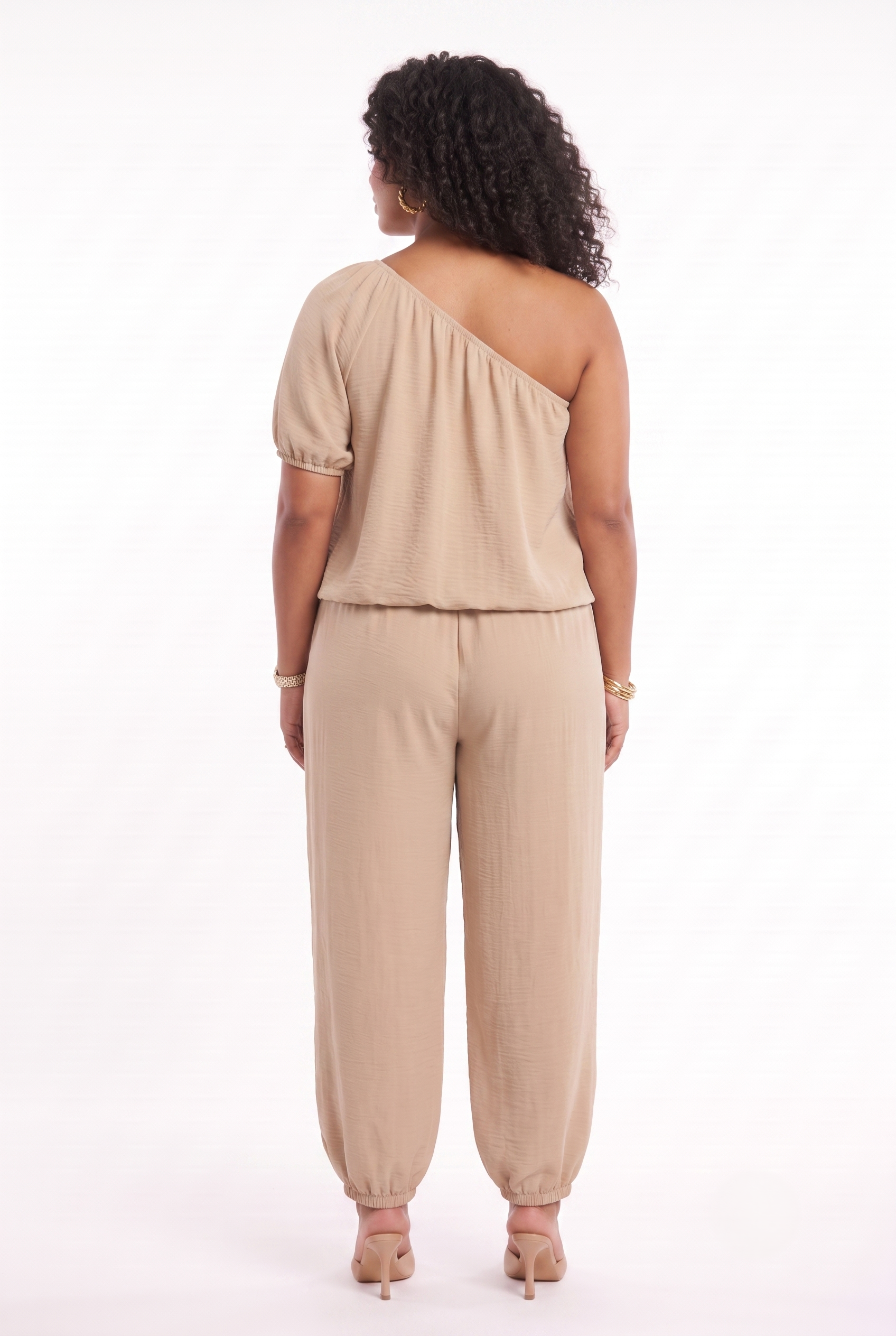 Completo donna curvy beige monospalla 48-56, vista posteriore