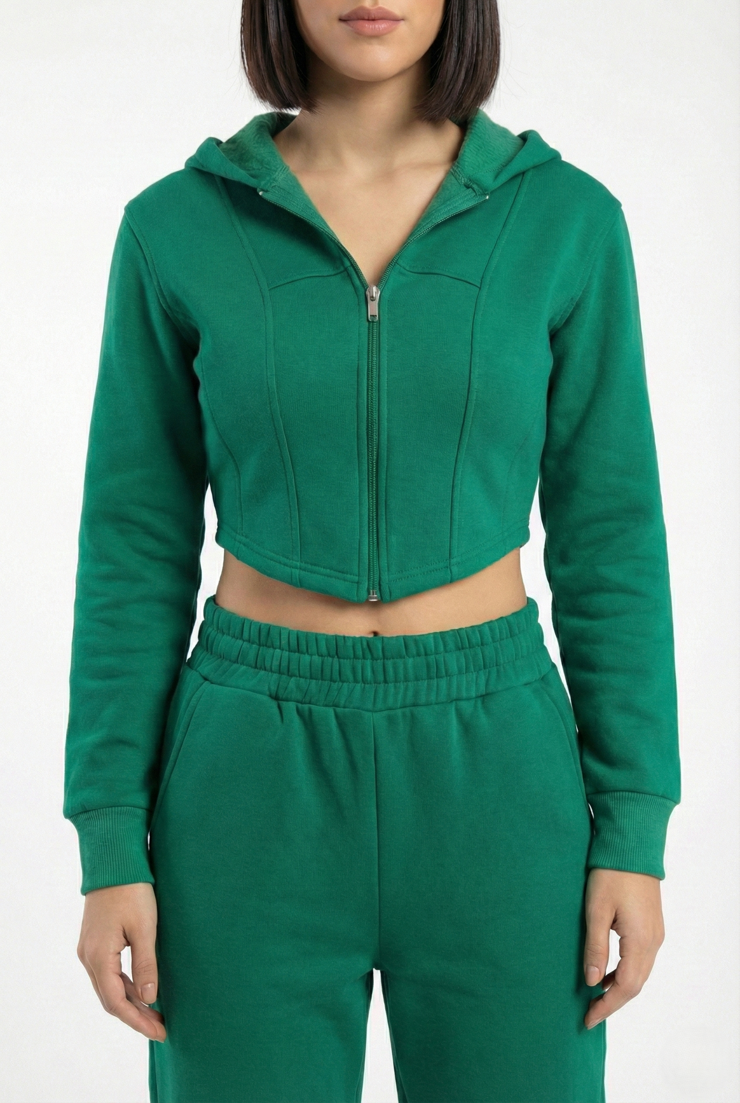 Tuta verde casual donna in felpa morbida vestibilità comoda