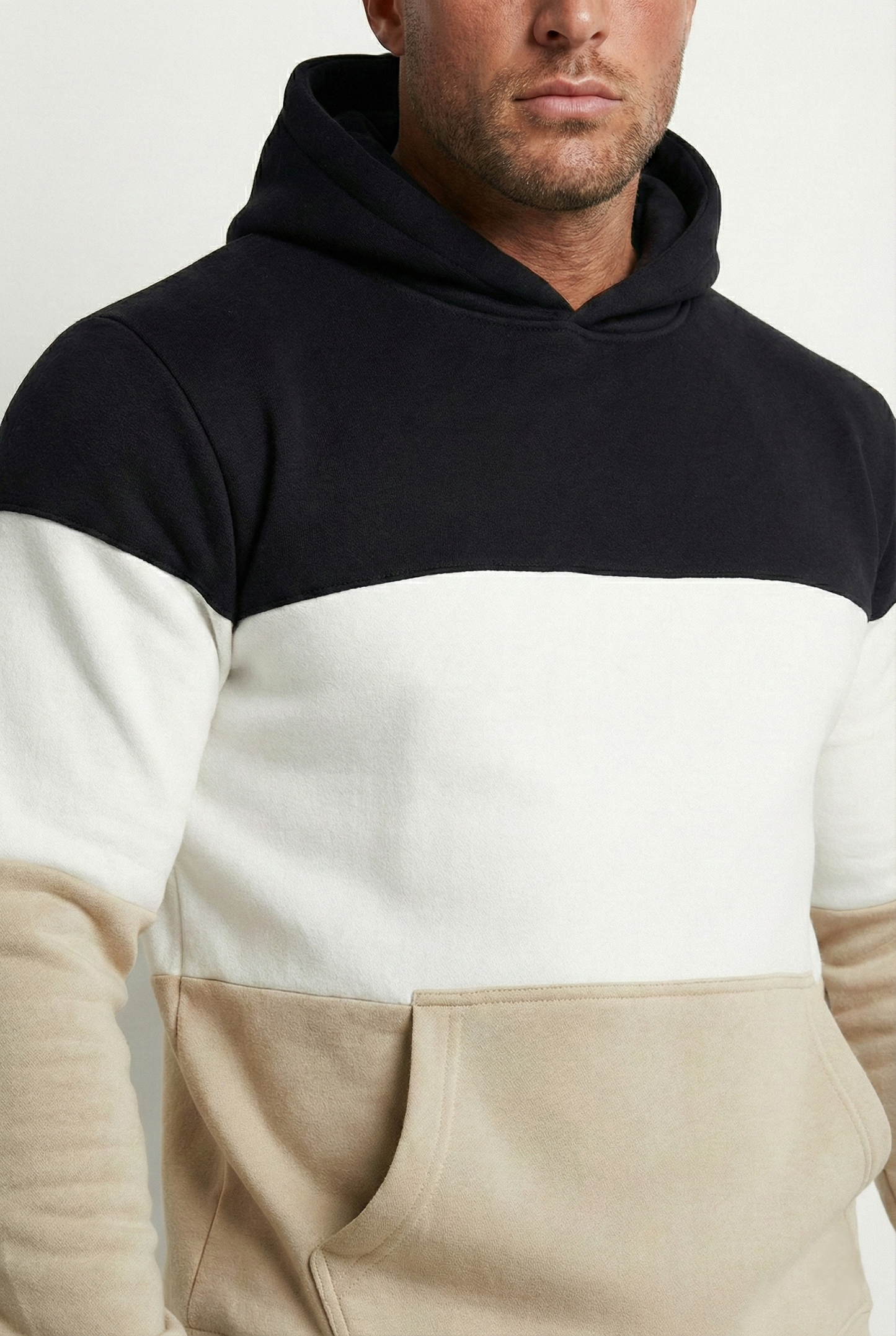 felpa uomo bicolore cappuccio nero beige