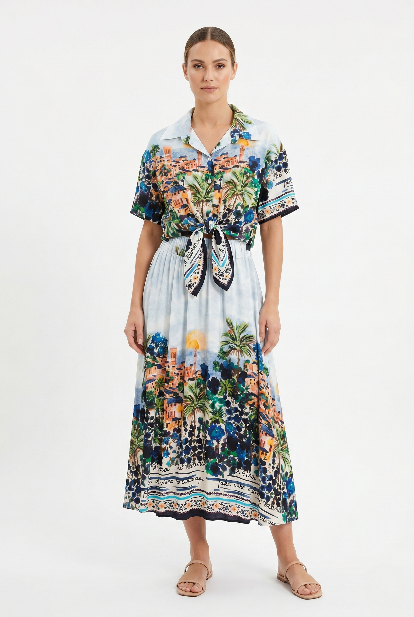 completo composto da gonna lunga leggera estiva donna 100% viscosa fantasia mediterranea blu