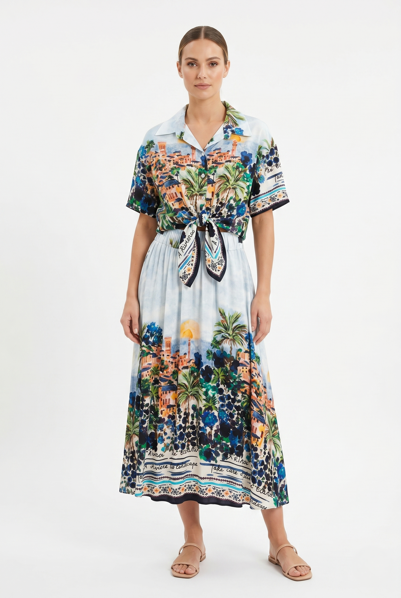 completo composto da gonna lunga leggera estiva donna 100% viscosa fantasia mediterranea blu