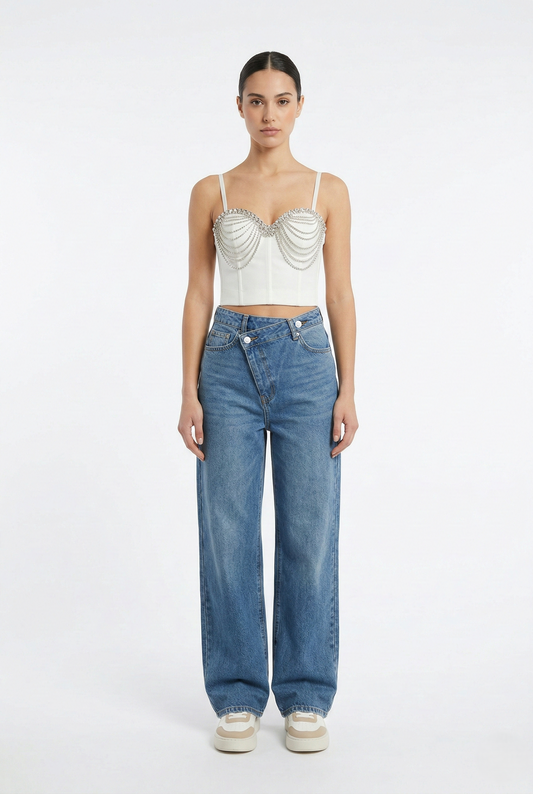 jeans donna wide leg denim chiaro vestibilità moderna
