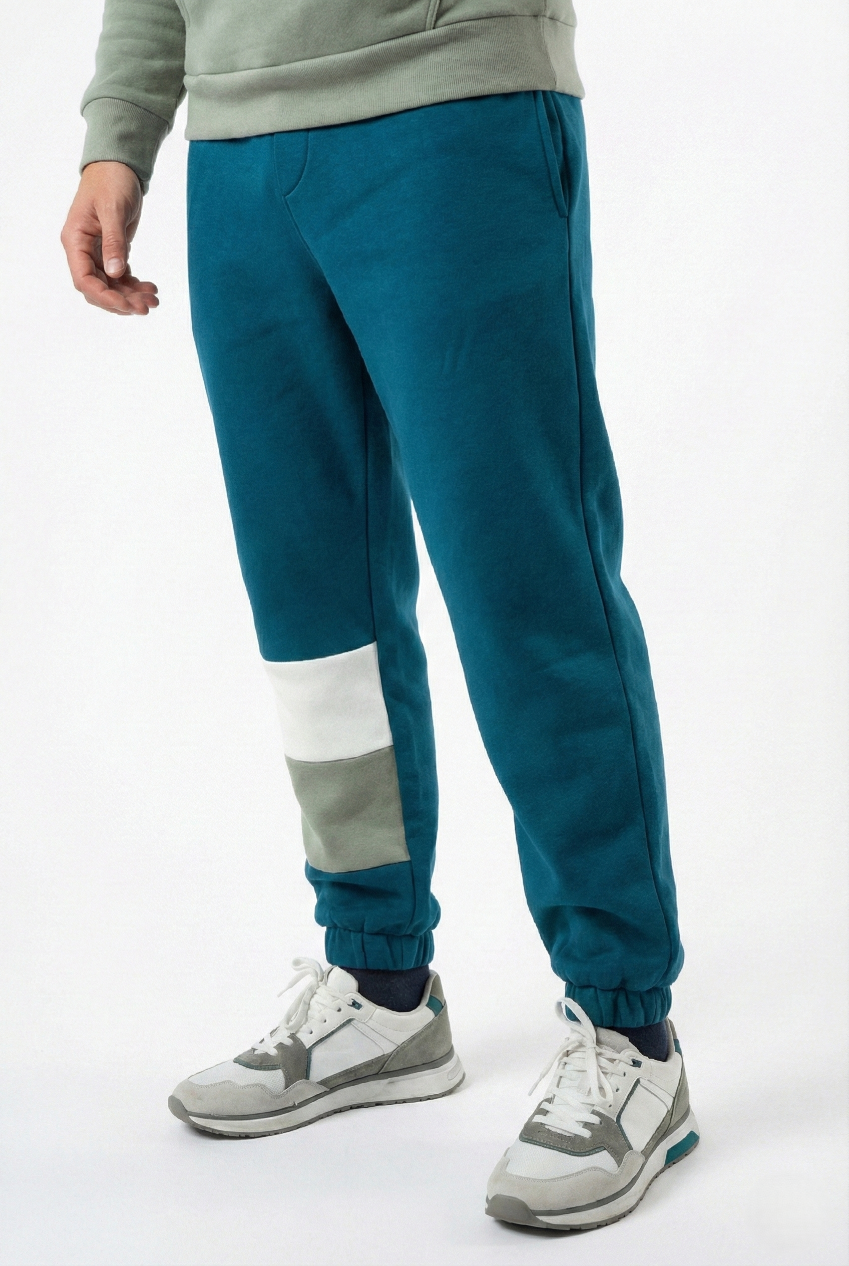 Tuta felpata uomo bicolore con cappuccio e pantaloni jogger