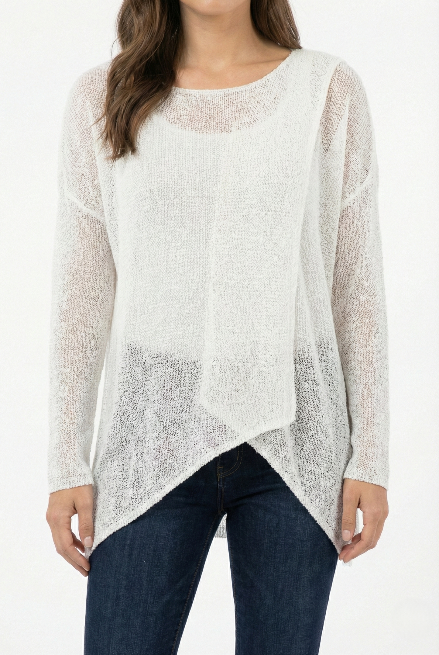 Maglia over asimmetrica donna in tessuto leggero colore bianca taglia unica