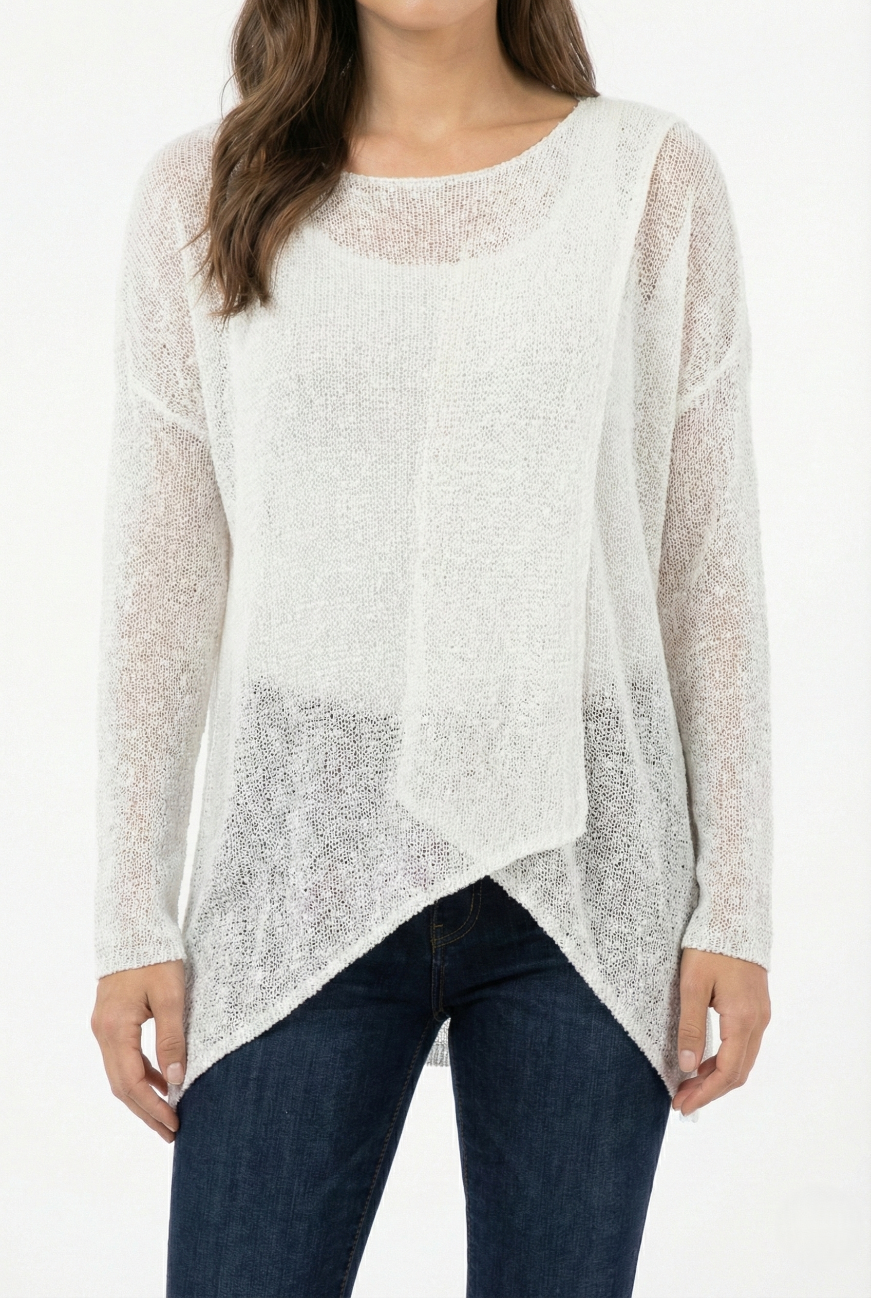 Maglia over asimmetrica donna in tessuto leggero colore bianca taglia unica