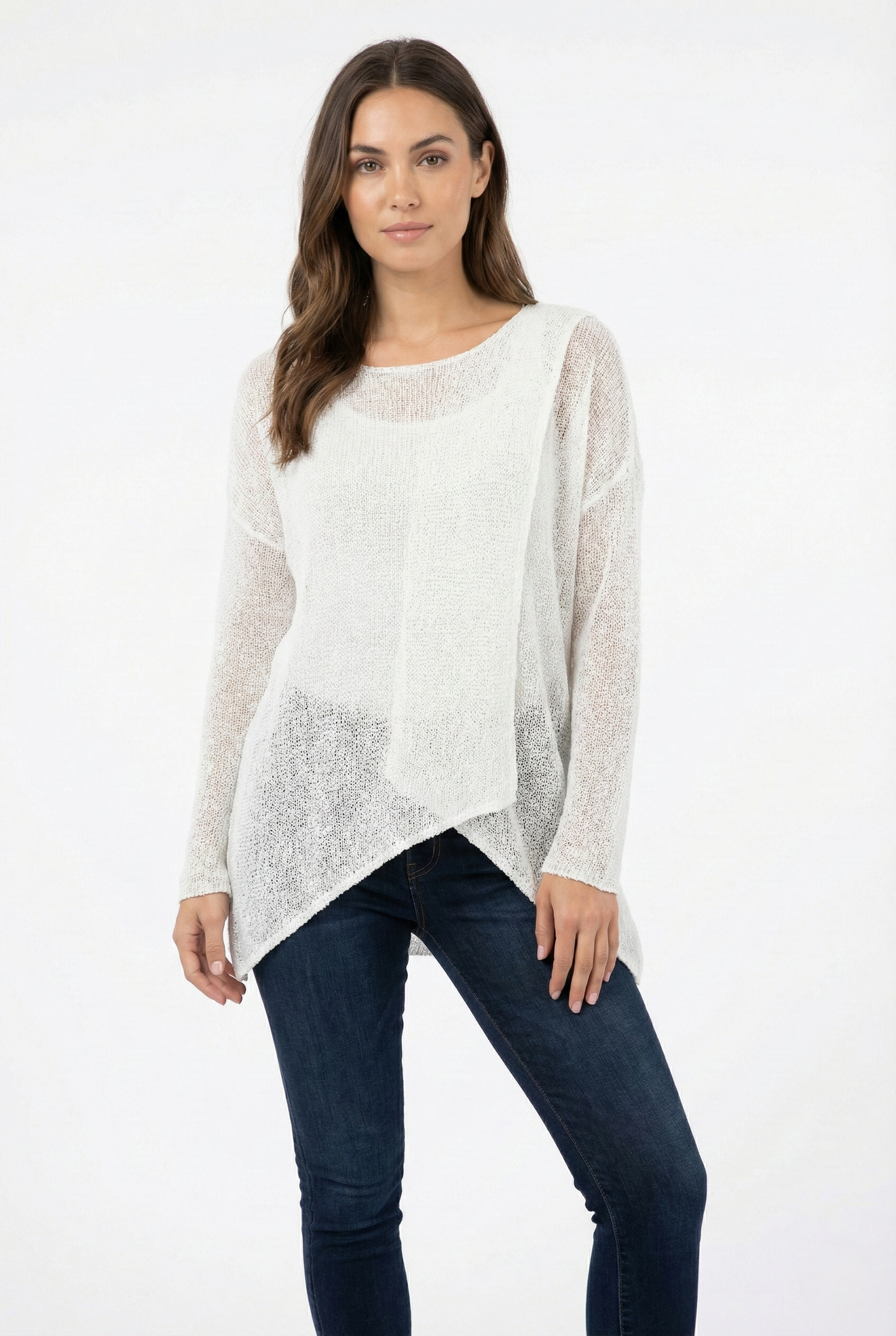 Maglia over asimmetrica donna in tessuto leggero colore bianca taglia unica