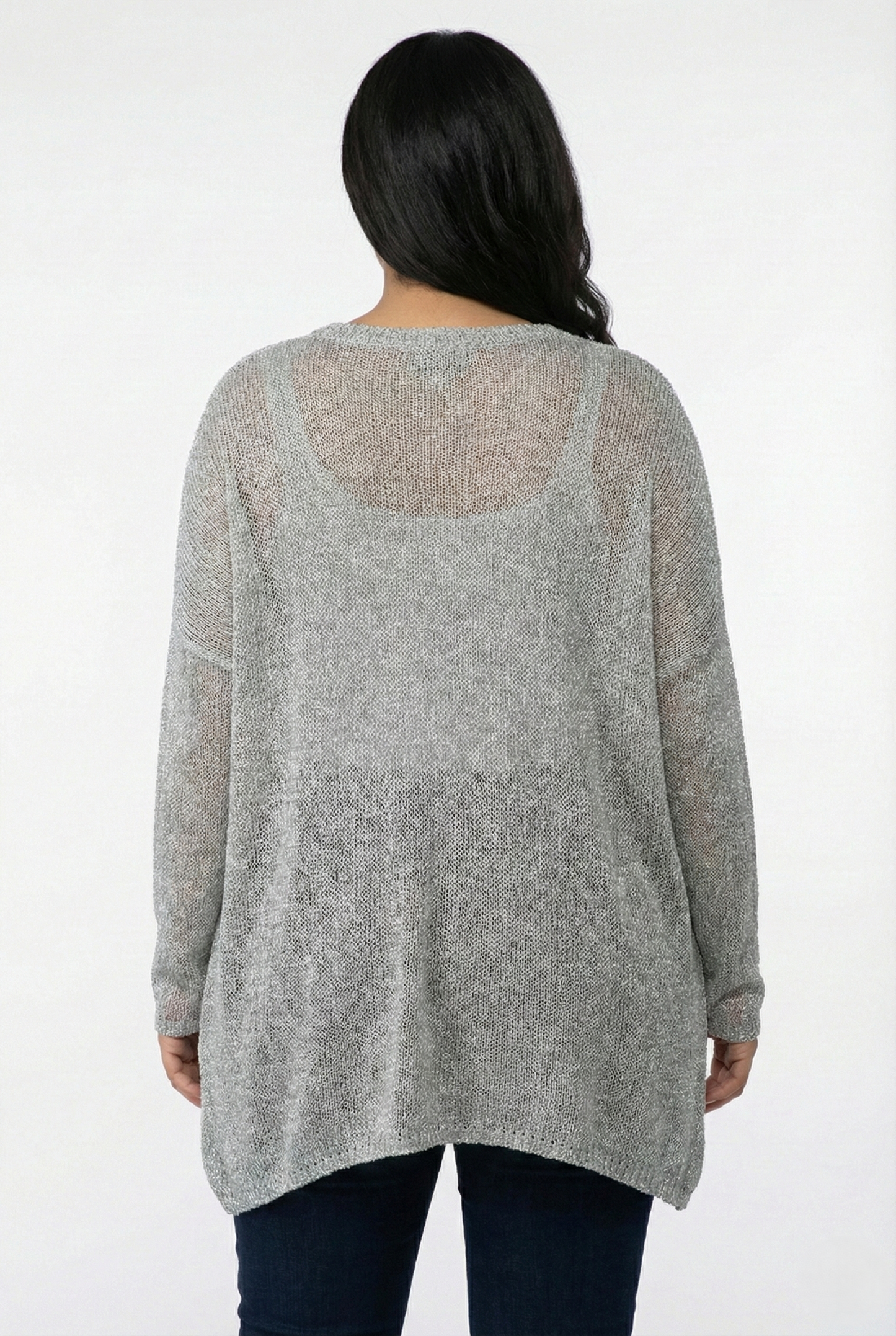 Maglia over asimmetrica donna vestibilità curvy colore grigio chiaro