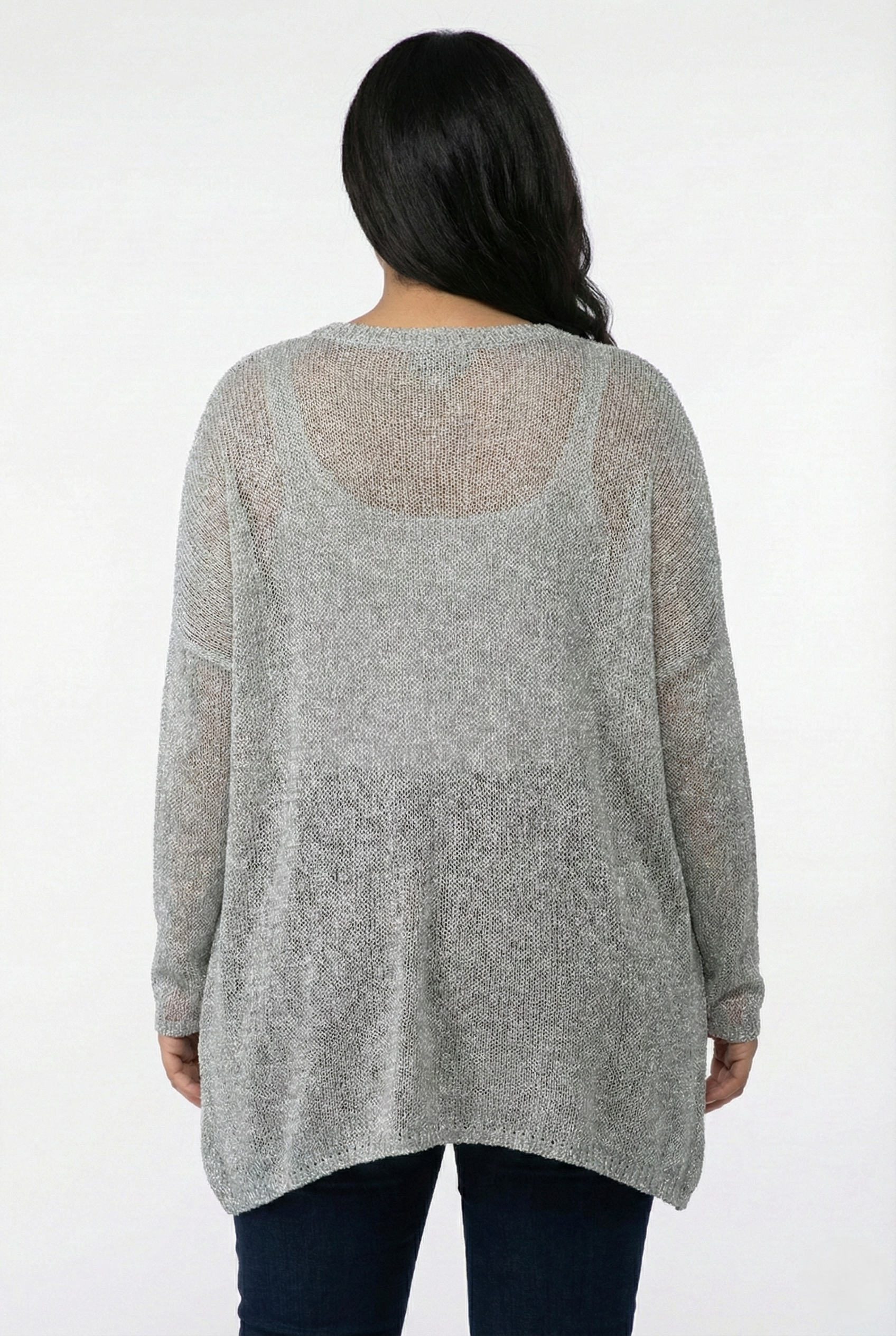 Maglia over asimmetrica donna vestibilità curvy colore grigio chiaro