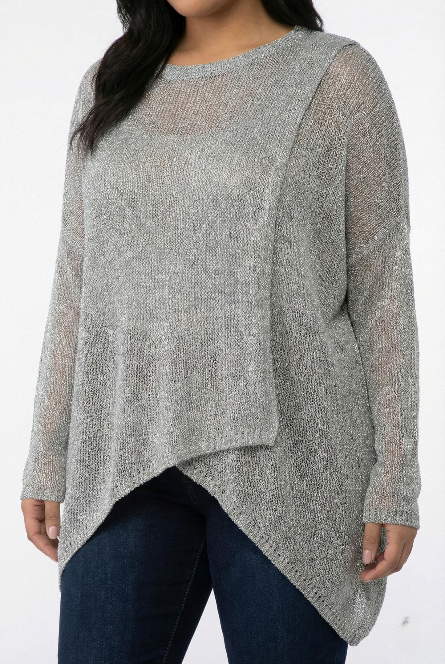 Maglia over asimmetrica donna vestibilità curvy colore grigio chiaro